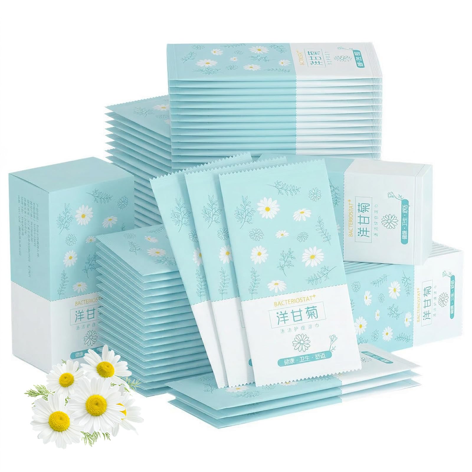 50 Pcs Salviette Wc,Carta igienica umidificata,Confezionata singolarmente,Salviette disinfettanti monouso,Facile da usare,Pulizia delicata,Adatto per diverse occasioni e persone(Camomilla Aloe)