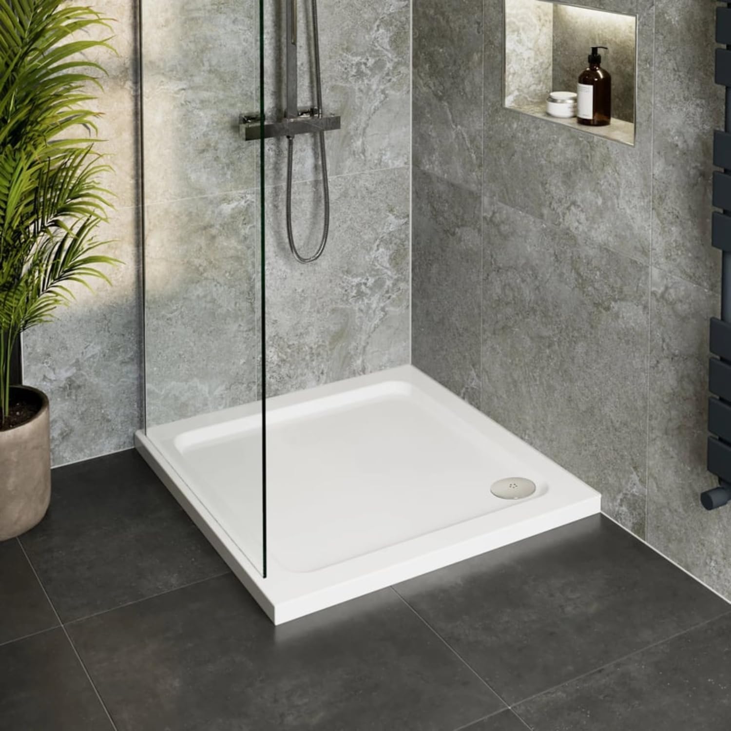 Hydrolux Chrome Waste Hydrolux® 760 X 760 X 45Mm White Bathroom Shower Tray For Enclosures Cubicles & Wet Room With Square