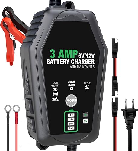 Cargador de batería de plomo Lifepo4 de litio de 6 V y 12 V, mantenedor de cargador de batería completamente automático inteligente de 3 amperios,