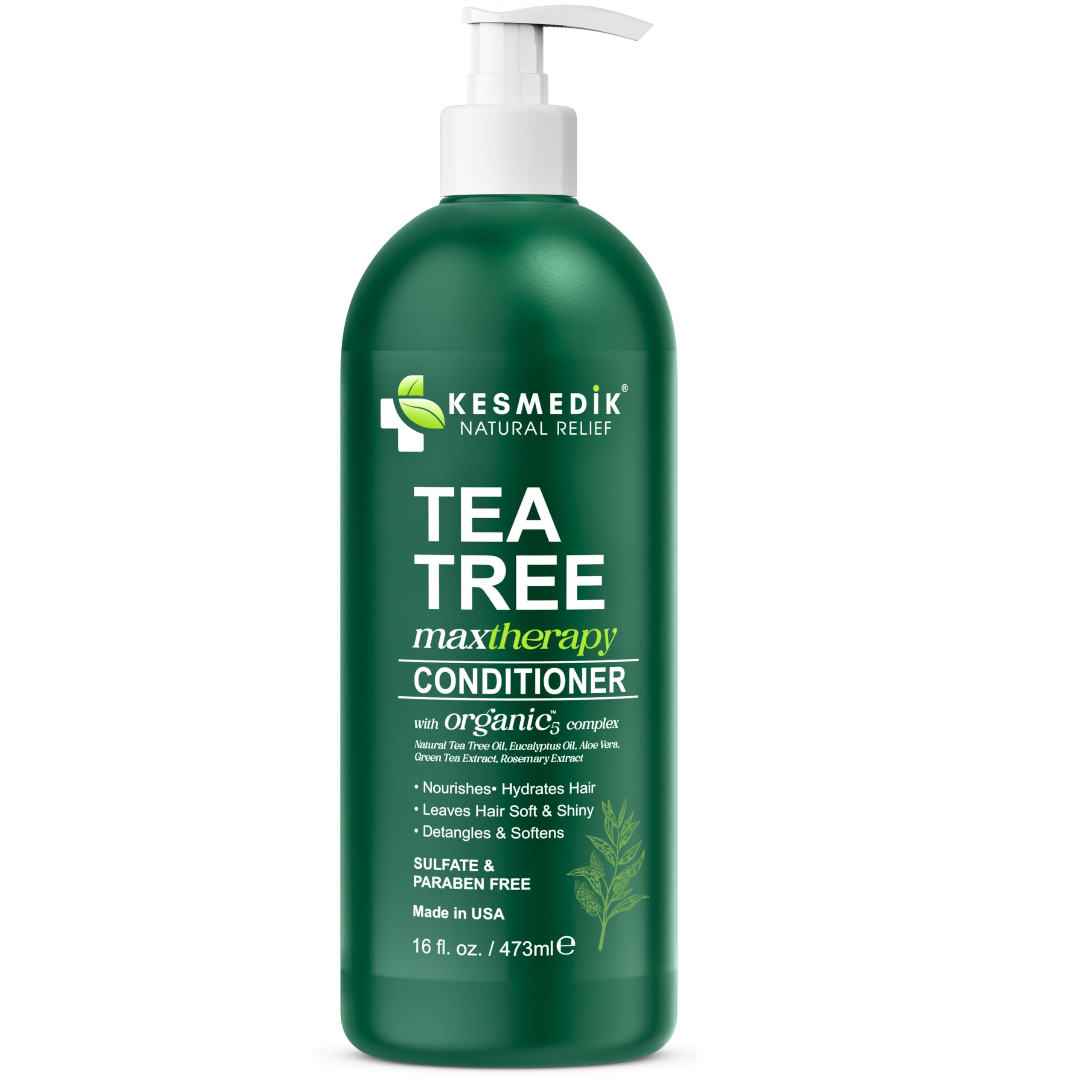 KESMEDIK Tea Tree Oil Conditioner MaxTherapy, Hydrating, Detangles & Softens Hair, Refreshes & Soothes Dry, Itchy Scalp, Anti Dandruff Conditioner, 16 fl oz
