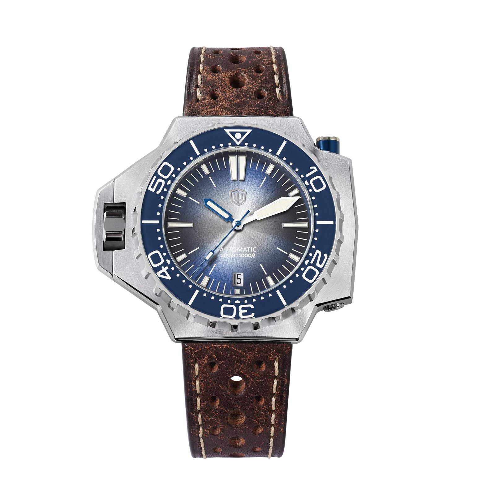 watchdives WD1968 - Orologio subacqueo da uomo, PT5000 PT5004, automatico, 49,8 mm, vetro zaffiro, BGW9, luce blu, impermeabile, con cinturino in pelle