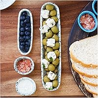 Vista 4 de roro Vajilla de gres cerámico con manchas oliva - Juego de 2 tazones largos con pinza con brillo espezado blanco - Ideal para tabla de queso