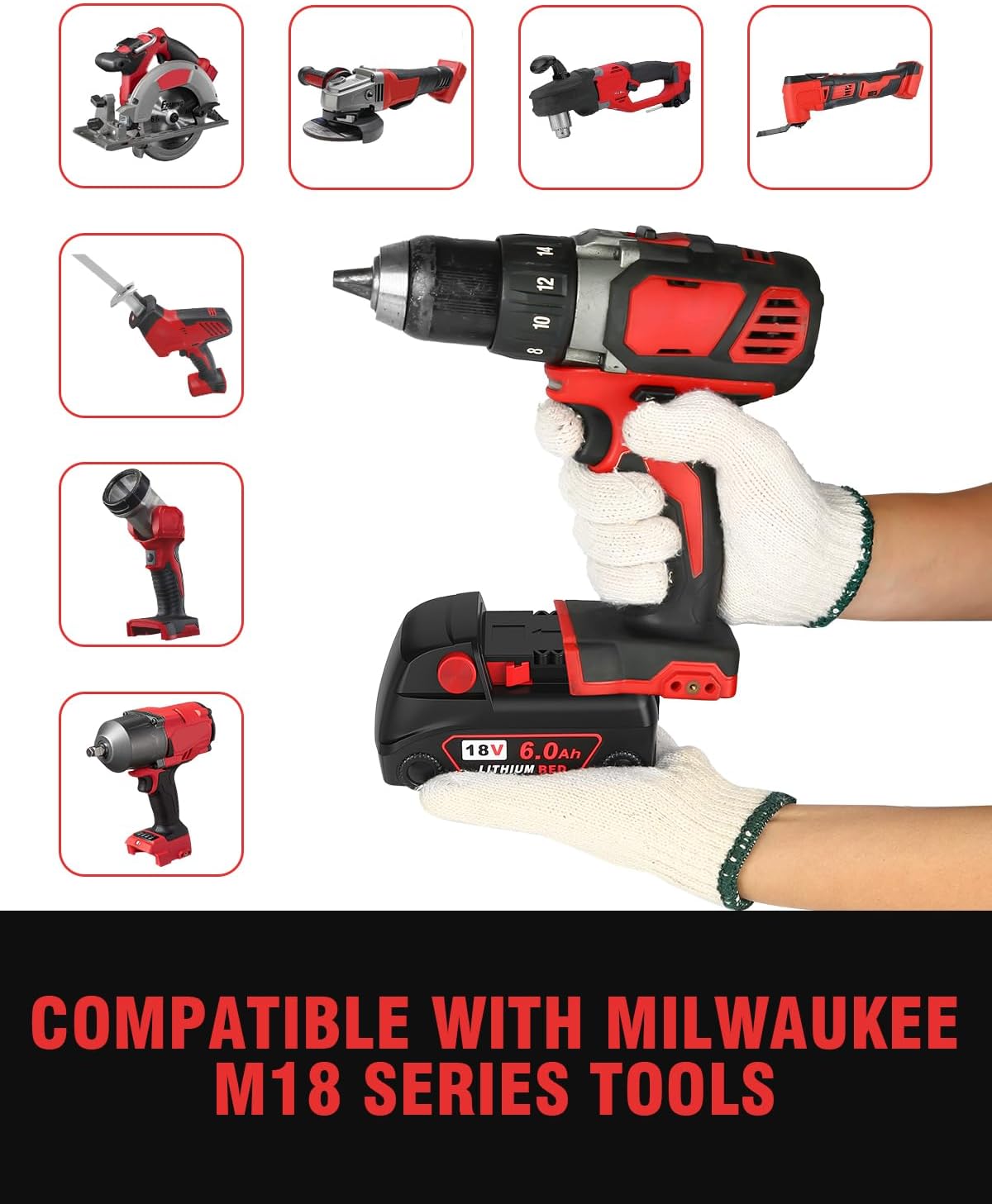 18v Battery Replacement for Milwaukee M18 Battery,High-Capacity Batteries Compaitble with Milwaukee Tools and Charger,2024 Version/New Patented (Black, 8Pack)