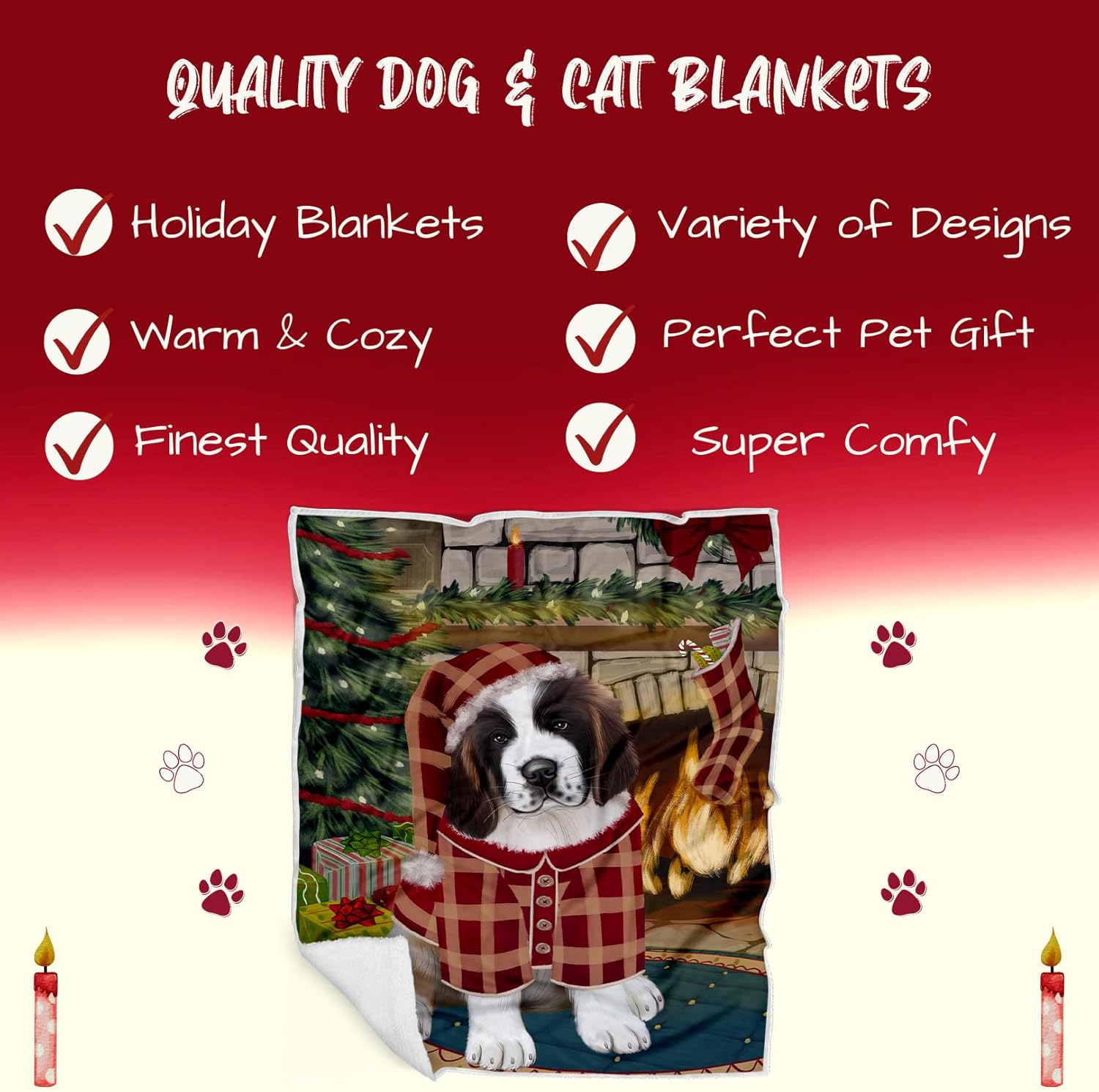 Saint Bernard Dog Blanket - The Stocking was Hung Christmas - Super Soft & Warm Pet Theme for Sofa or Bed, Warm Fleece, Sherpa or Woven Material, BLNKT70786 (30x40 Fleece)