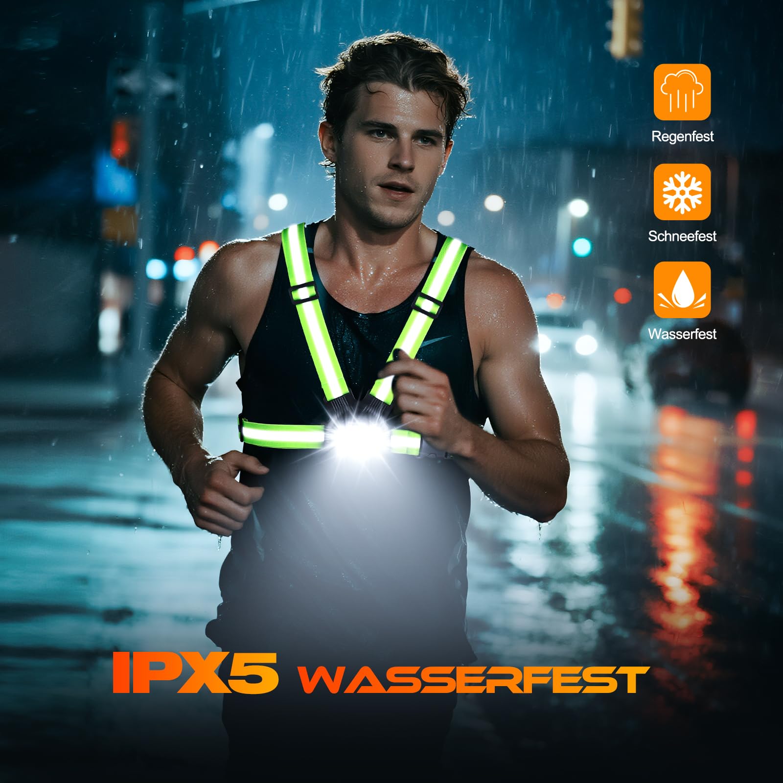 ISEYOU Lauflampe Joggen, 800 Lumen Brustlampe Lauflicht, 6 Modi, 45° neigbar, IPX5, USB-C wiederaufladbar, 4-25 Std. Laufzeit, 360° Reflexgurte – für Camping/Nachtlauf/Radfahren/Spazieren