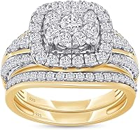 SAVEARTHDIAMONDS Double Halo Lab Grown Diamond Bridal Ring Set - 1.25ctt Engagement & Wedding Bands in 14K Gold Plated 925 Silver