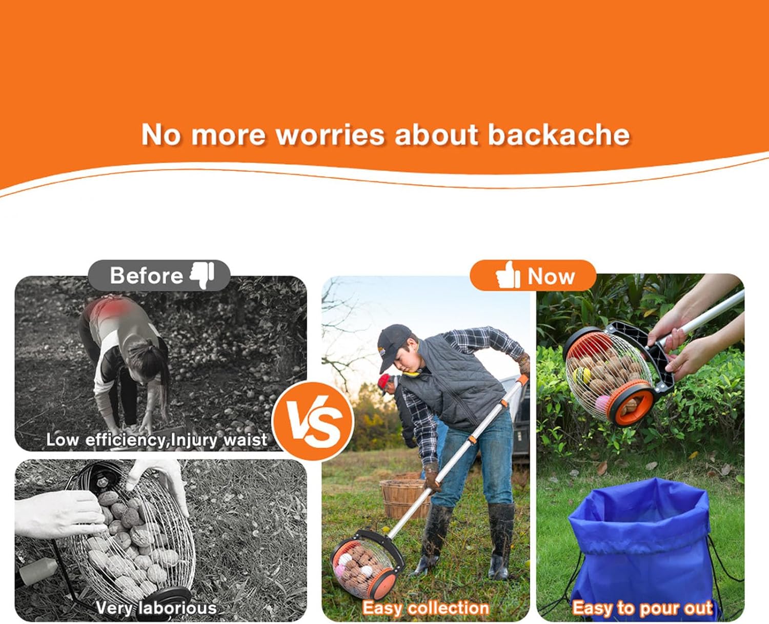 Small Nut Gatherer Roller, Pecan Picker Upper, Walnut Picker Upper Roller with 1.8 Gallon Capacity, 26.37 to 56.3 Inch Telescopic Handle, Pick Up Small Acorns, Buckeyes, Beech Nuts