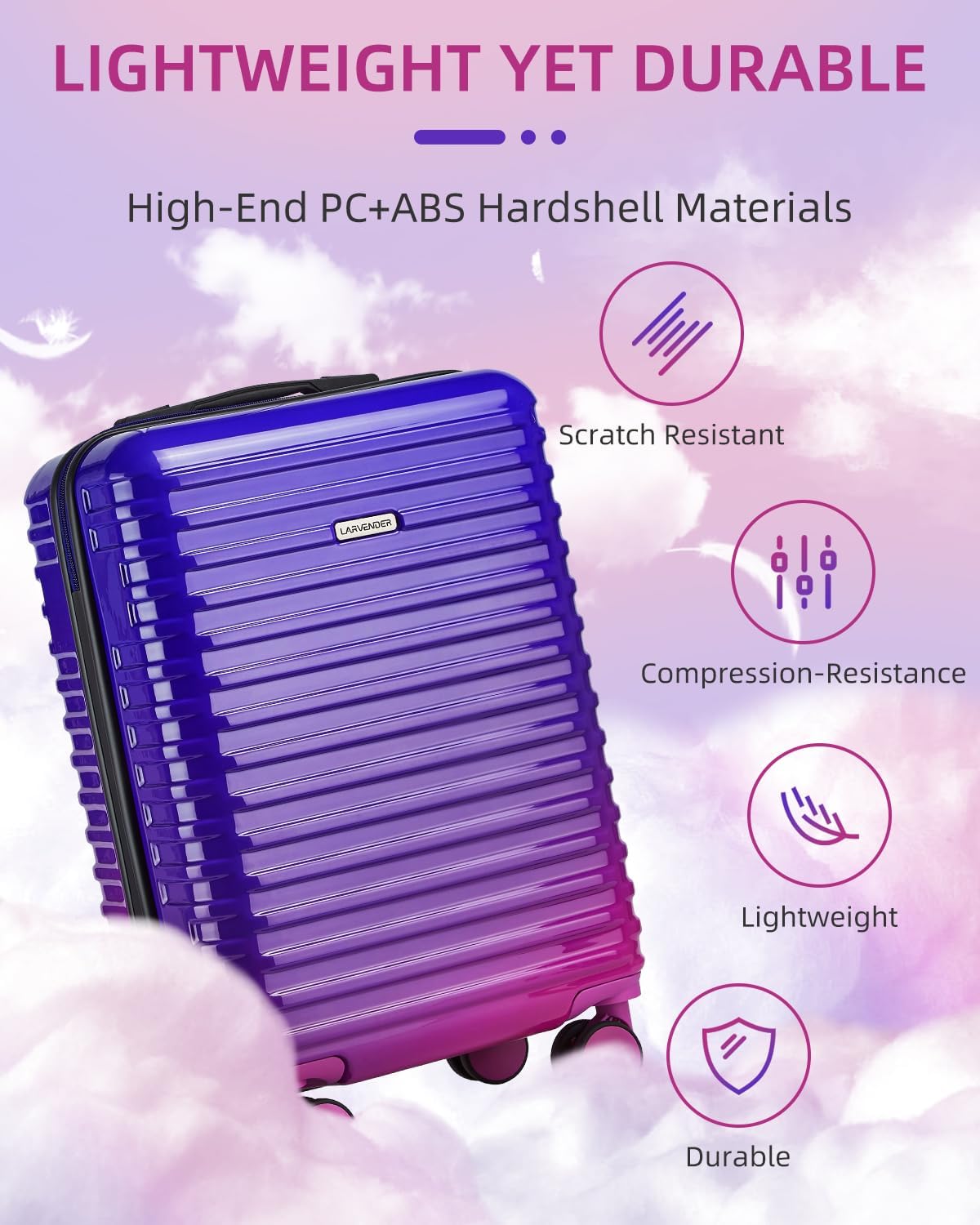 LARVENDER Carry on Luggage 22x14x9 Airline Approved, Expandable 20 Inch Hardside Large Suitcase with Wheels TSA Lock, Lightweigh PC+ABS Travel Carry-on Suitcases for Women and Men, Midnight Berry - Image 4