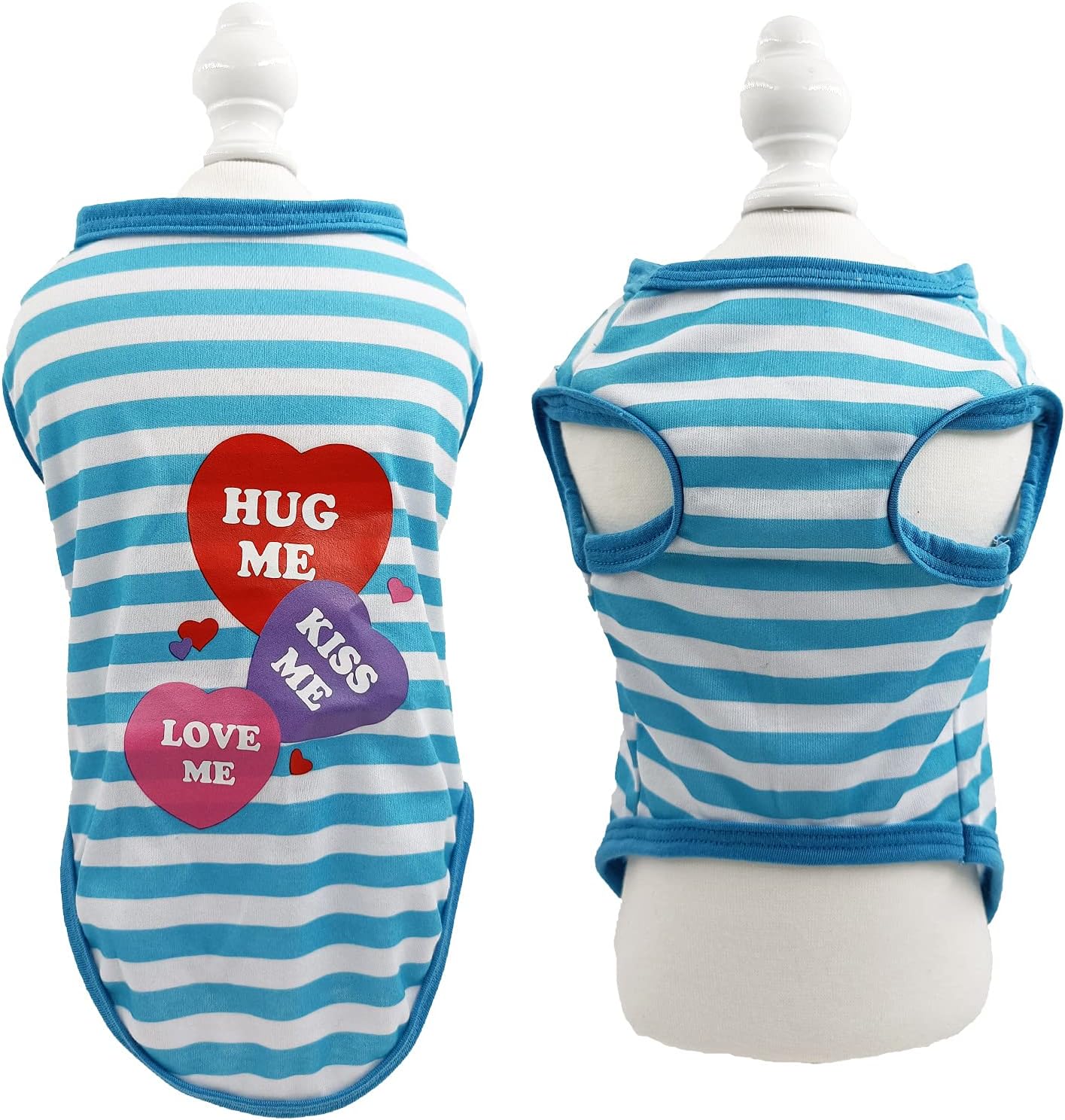 PETANGELPETANGEL Small Dog & Cat Cotton T-Shirt | Breathable Hug Me Stripes Print Sleeveless Tee Shirt for Cavalier King, Lhasa Apso, Bichon Frise, Pug etc (Size: XL, Chest: 55cm, Back Length: 45cm)