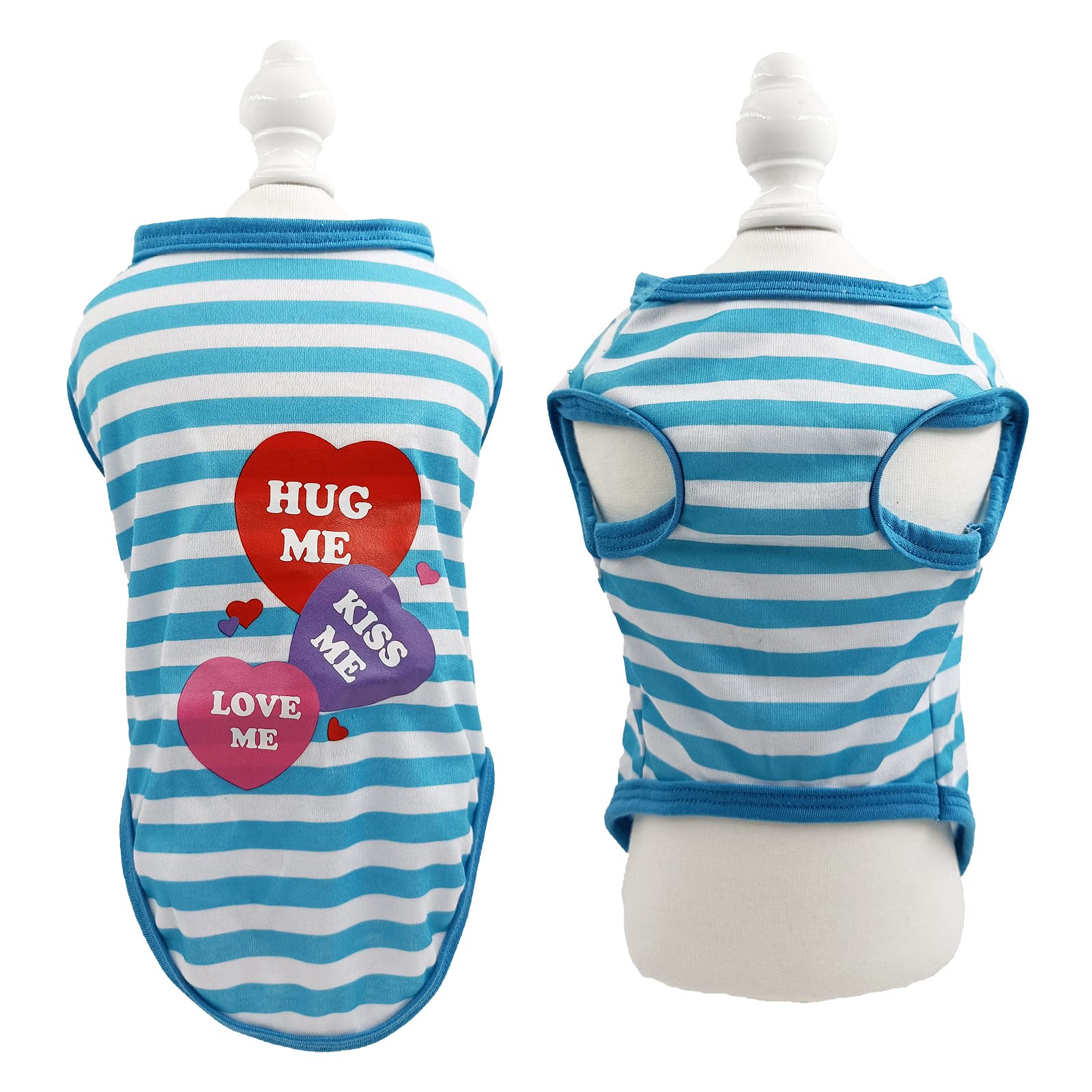 PETANGELPETANGEL Small Dog & Cat Cotton T-Shirt | Breathable Hug Me Stripes Print Sleeveless Tee Shirt for Cavalier King, Lhasa Apso, Bichon Frise, Pug etc (Size: XL, Chest: 55cm, Back Length: 45cm)