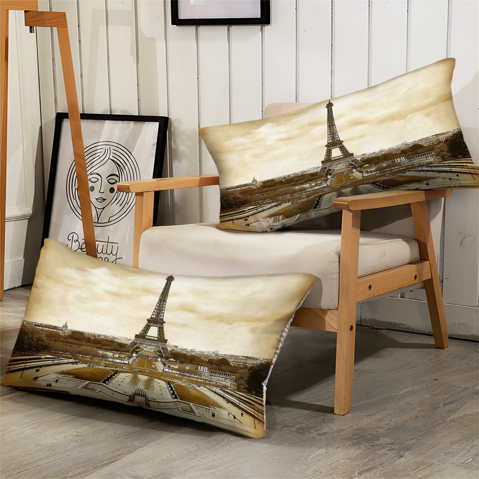 Prześcieradło z gumką w stylu vintage 160 x 200 cm, styl vintage, budynek miejski, wieża Eiffla, mikrofibra, 30 cm, głębokie, dopasowane prześcieradło, miękkie hipoalergiczne prześcieradło na łóżko