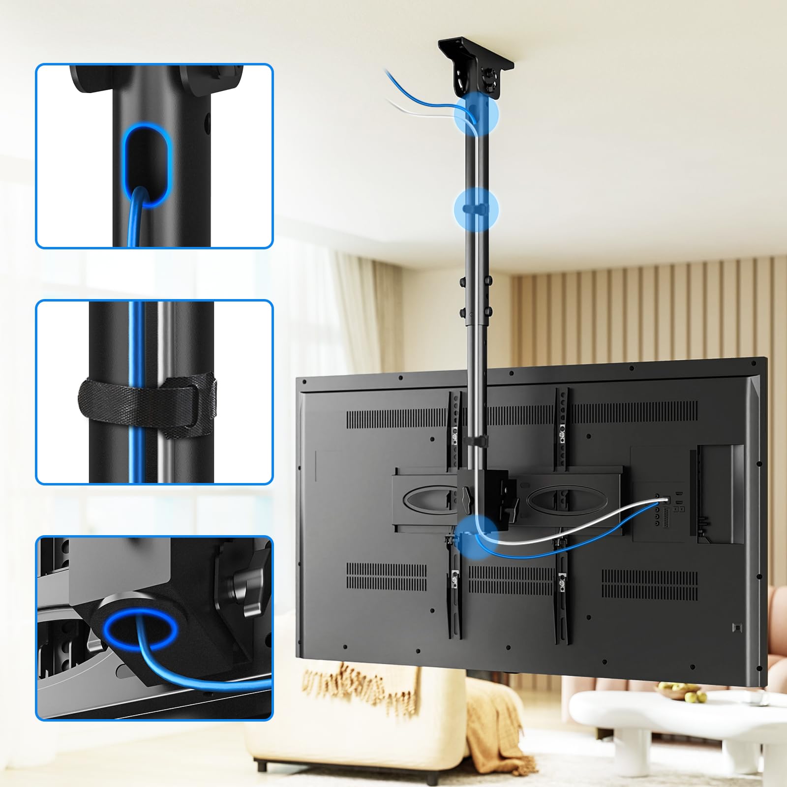 Rfiver Staffa per TV da soffitto regolabile e girevole per TV da 32-65", rotazione a 360°, supporto per TV fino a 40 kg, VESA max 400 x 400 mm