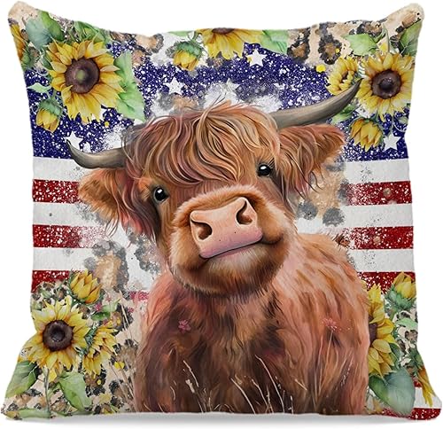 OFlich Funda de almohada con diseño floral de vaca bebé en un cubo de 18 x 18 pulgadas, funda de cojín decorativa con flores de verano para el
