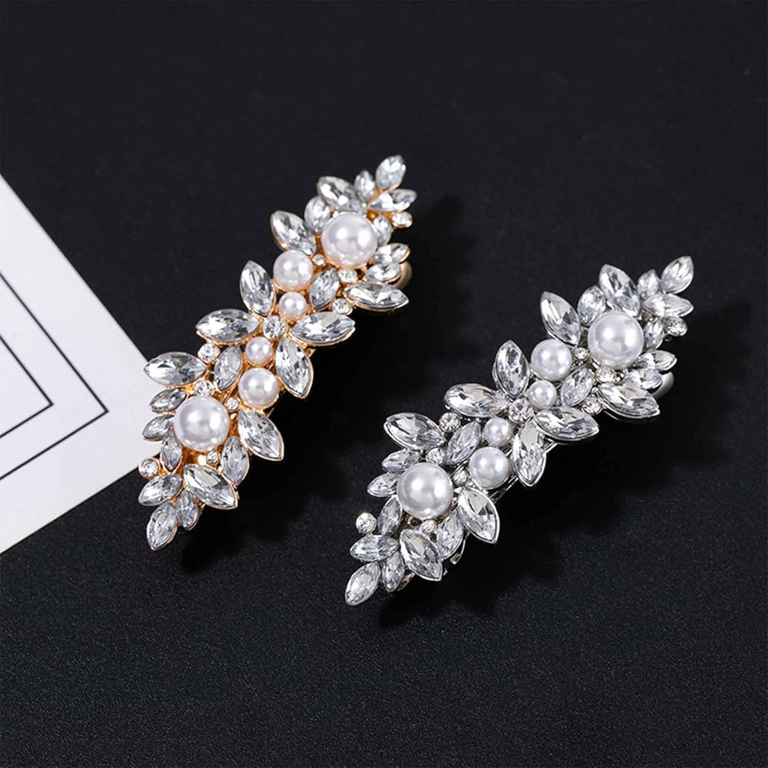 Rhinestone Pearl and Crystal Hair Barrette, Vintage Silver Bridal Hair Accessory for Women and Girls - Wedding Headdress - Image 4