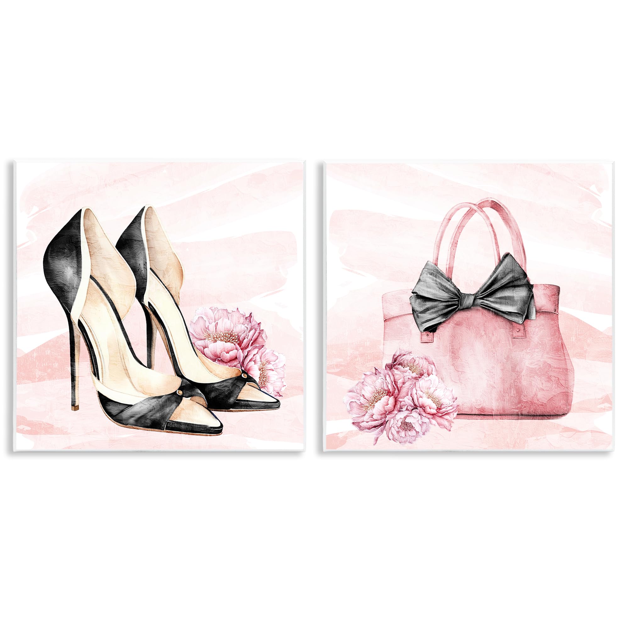 Rosy Glam Fashion Floral, 12 x 12 Inch Mounted Print on Wall Plaque Set