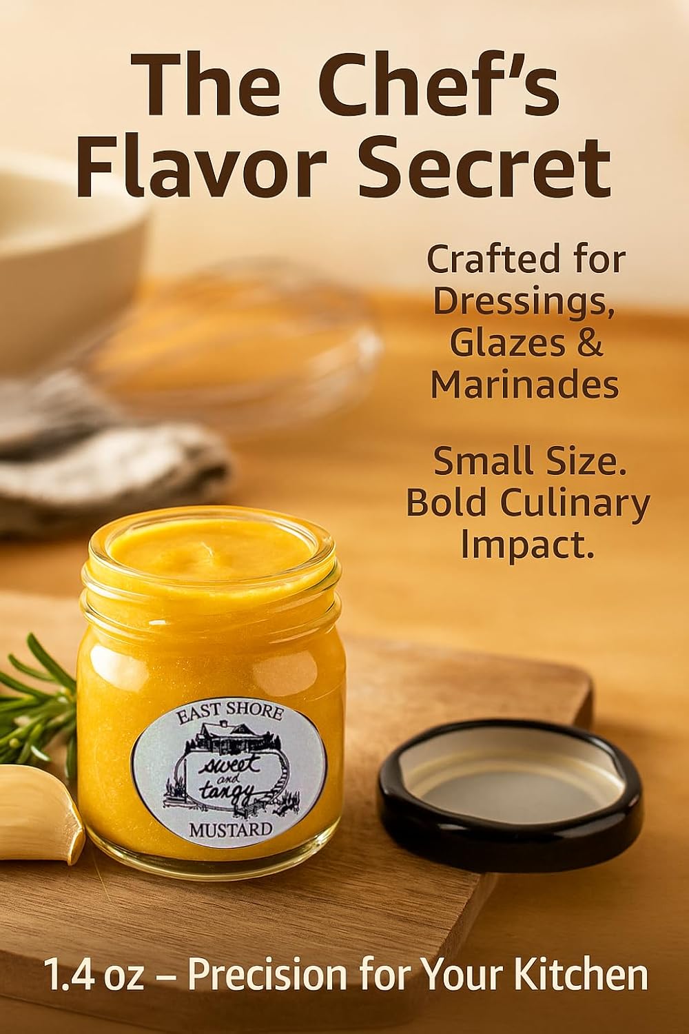 East Shore Sweet & Tangy Mustard | 6 Pack of 1.4 oz Mini Jars | No Salt Added, Gourmet Dipping Mustard for Pretzels, Sandwiches, Charcuterie Boards, Travel Packs & Gift Baskets