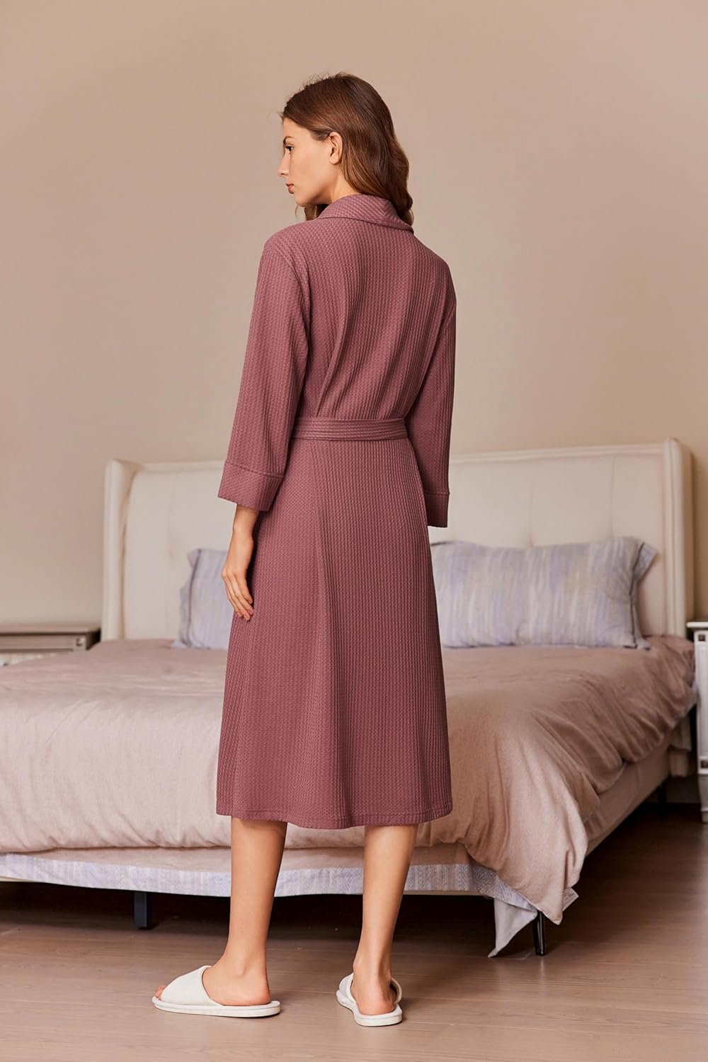 Ekouaer Robes for Women Long Waffle Knit Bathrobe Lightweight Kimono Robe Soft Shawl Collar Spa Robes with Pockets S-XXL - Image 5