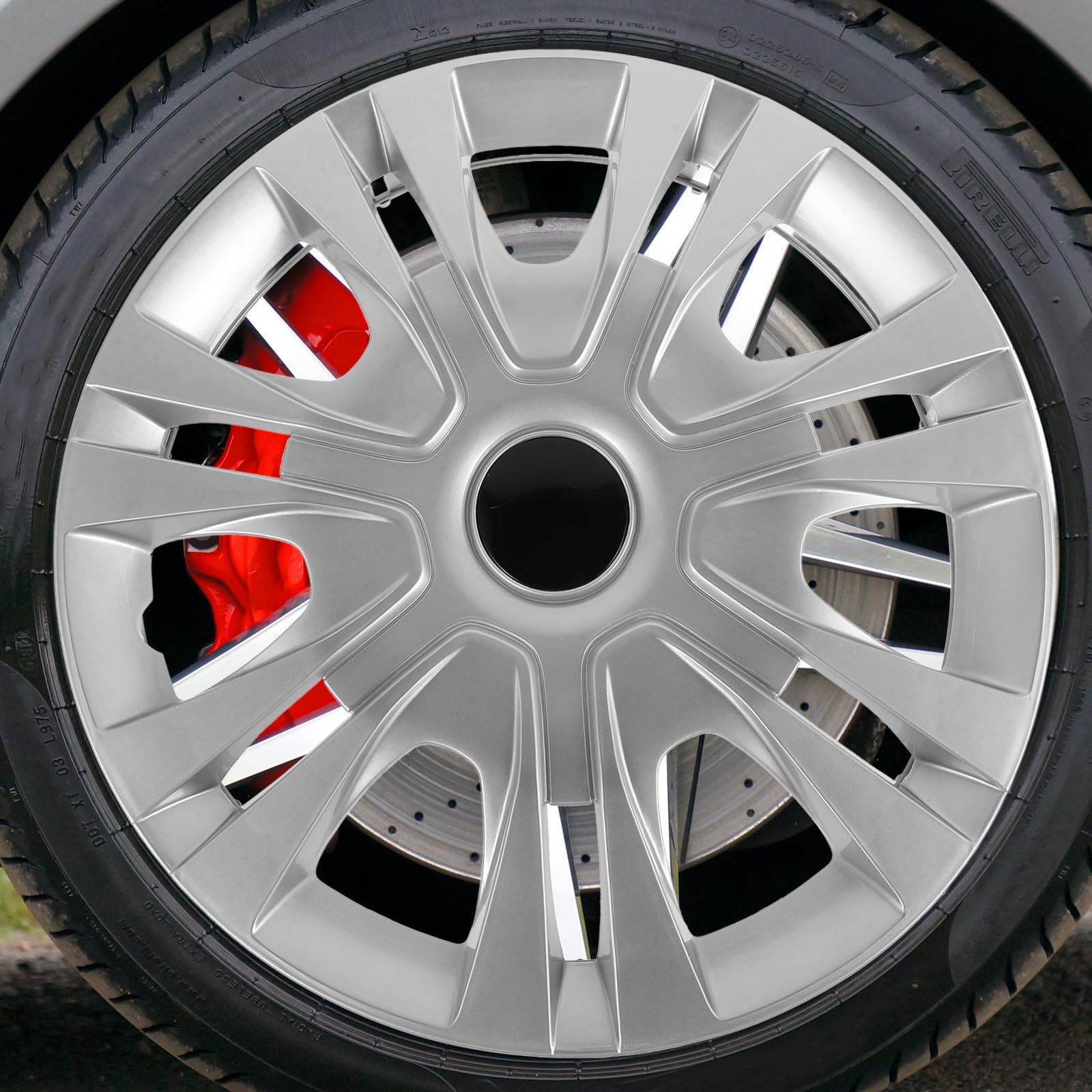 Coprimozzi Centrali 14 Pollici, Set 4 Pezzi, Plastico, Argento | Copertura per Ruote Auto, Stile Unico e Compatibilità Ampia, Design Decorativo Resistenza ai Danni