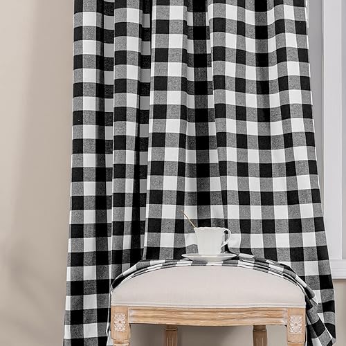 Miniatura 7 de Melodieux Buffalo - Cortinas a cuadros para sala de estar, dormitorio, estilo granja, estilo guingán, con textura de algodón, con bolsillo para