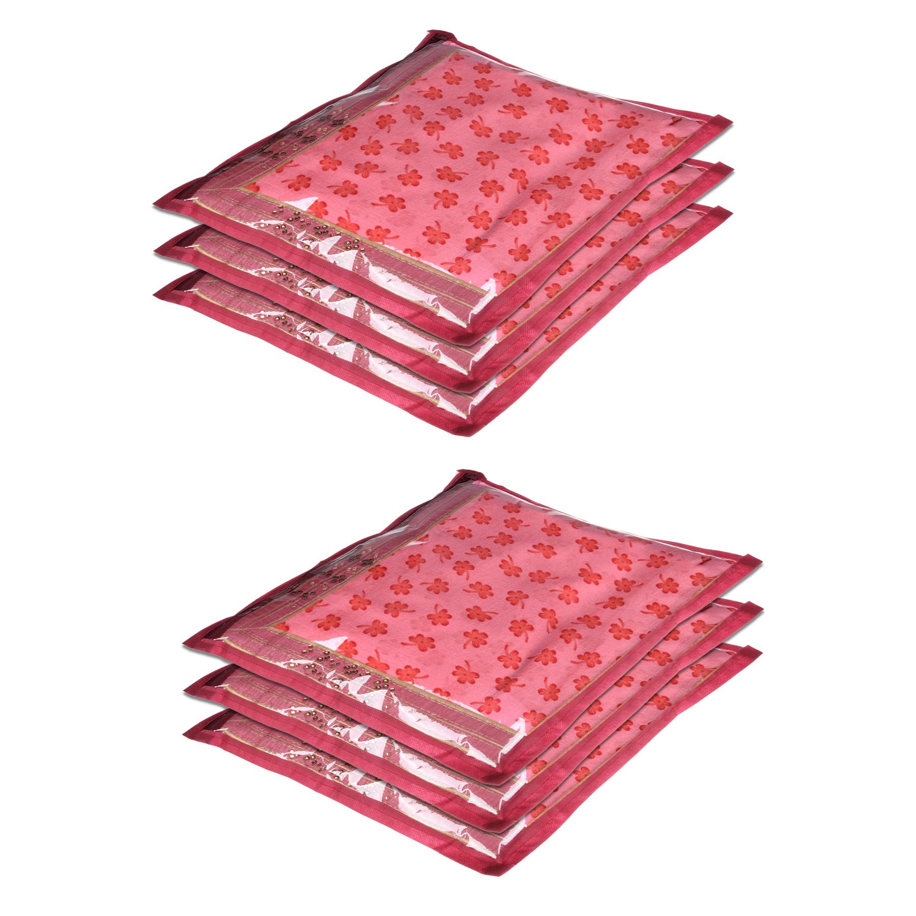 Kuber Industries Saree Cover Bag | Clothes Storage Bag | Single Packing Saree with Zip Closure | Wardrobe Organizer | Cloth Storage Organizer | Plain Saree Cover Bag | Pack of 6 | Maroon