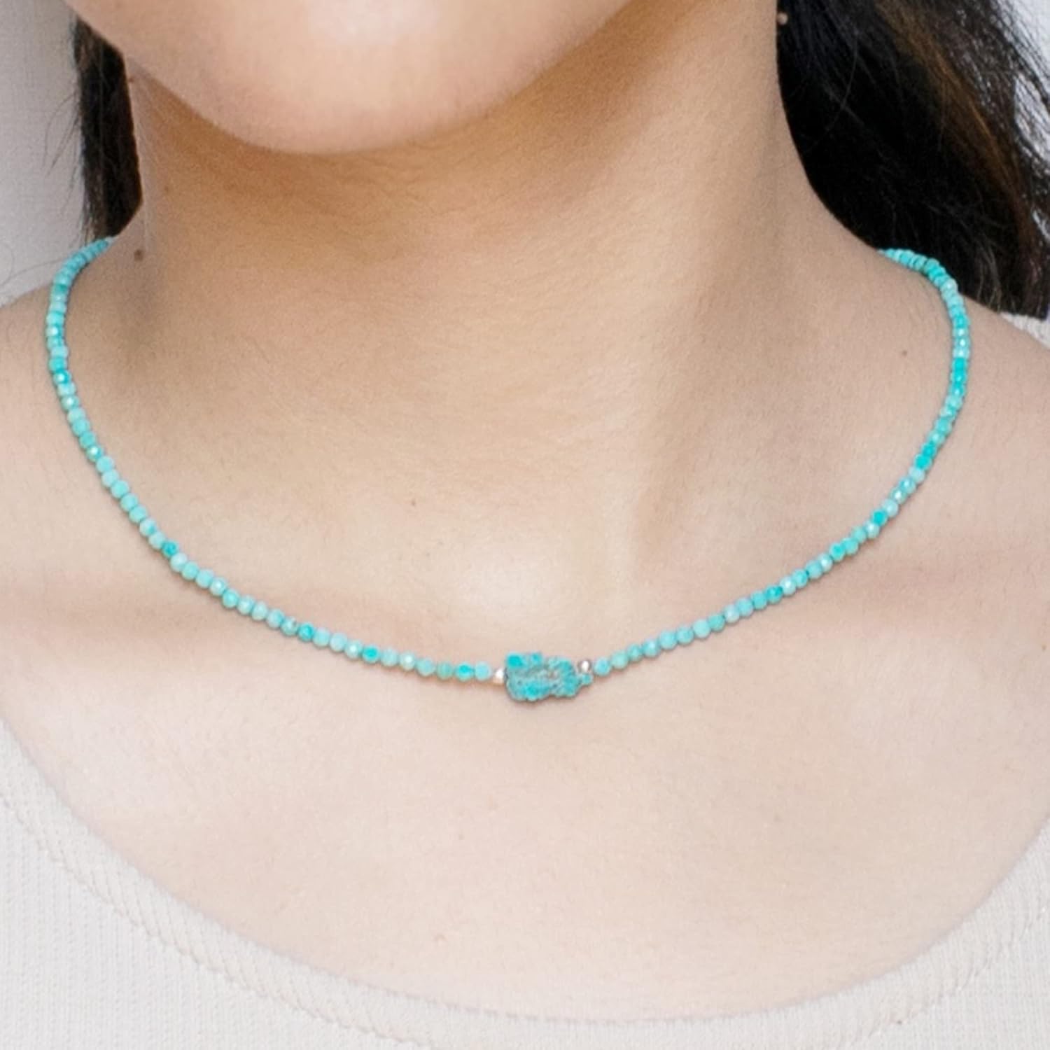 Natural Beaded Gemstone Choker Necklace,Faceted Beads With Raw, Birthstone Necklace, Energy Healing Crystal, Gift For Her, 925 Sterling Silver Jewelry 18 Inch