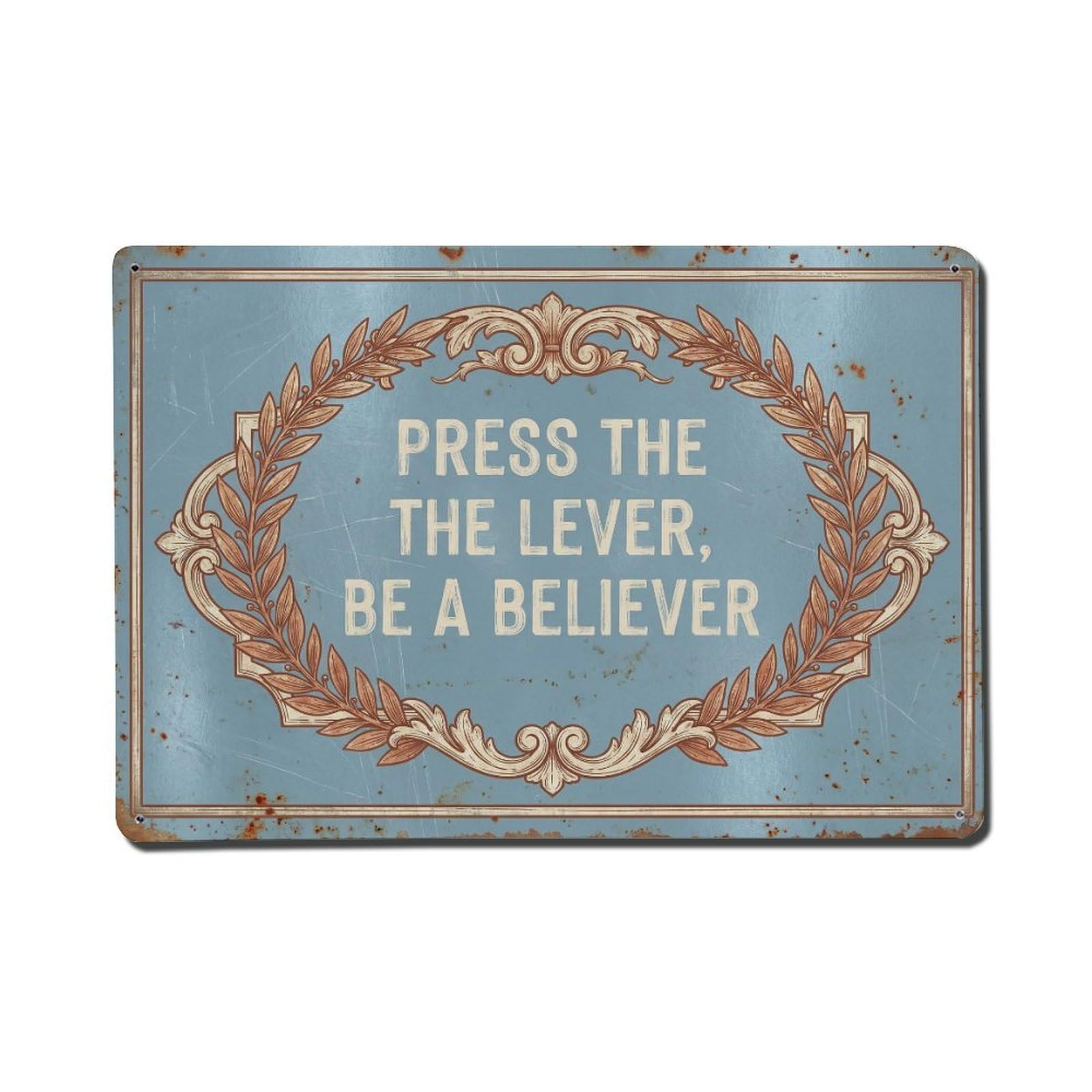 Olhnbad Style Press The Lever Be A Believer Toilet Humor Metal Tin Sign