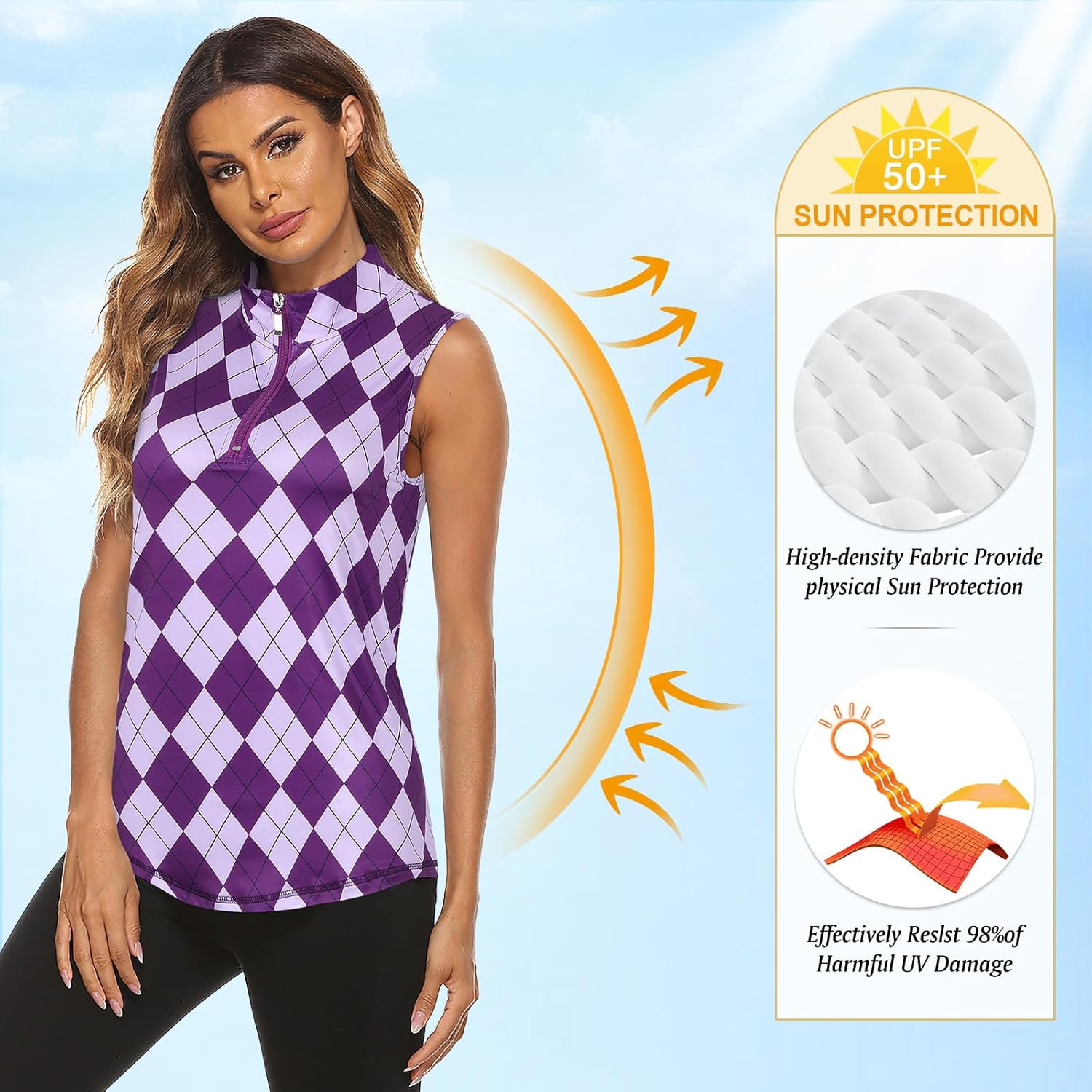 Koscacy Women's Sleeveless Golf Tennis Polo Shirts Zip Up Dry Fit Workout Tank Tops Athletic Shirt - Image 3