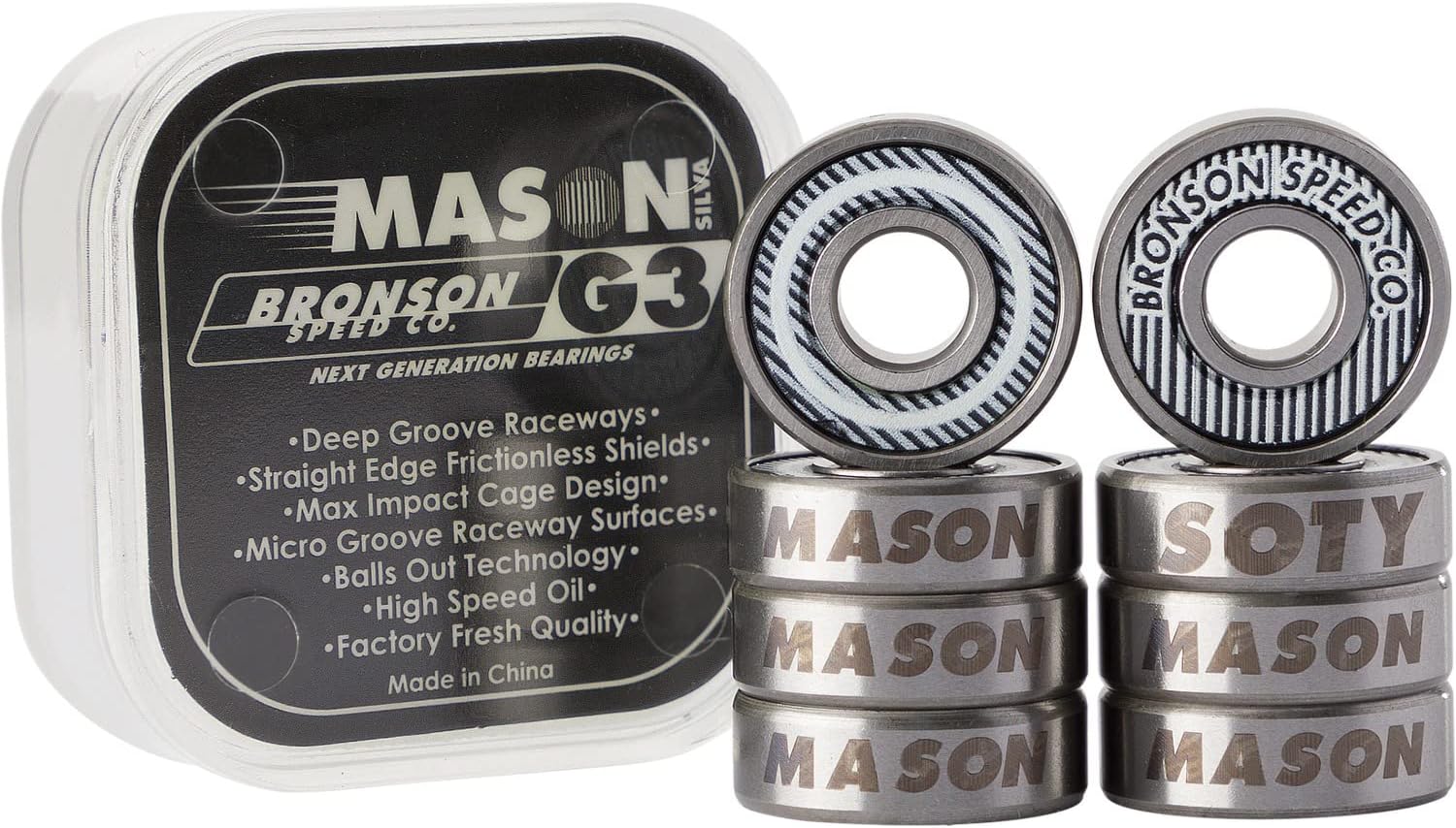 Bronson Speed Co Mason Silva G3 Skateboard Bearings, Multi