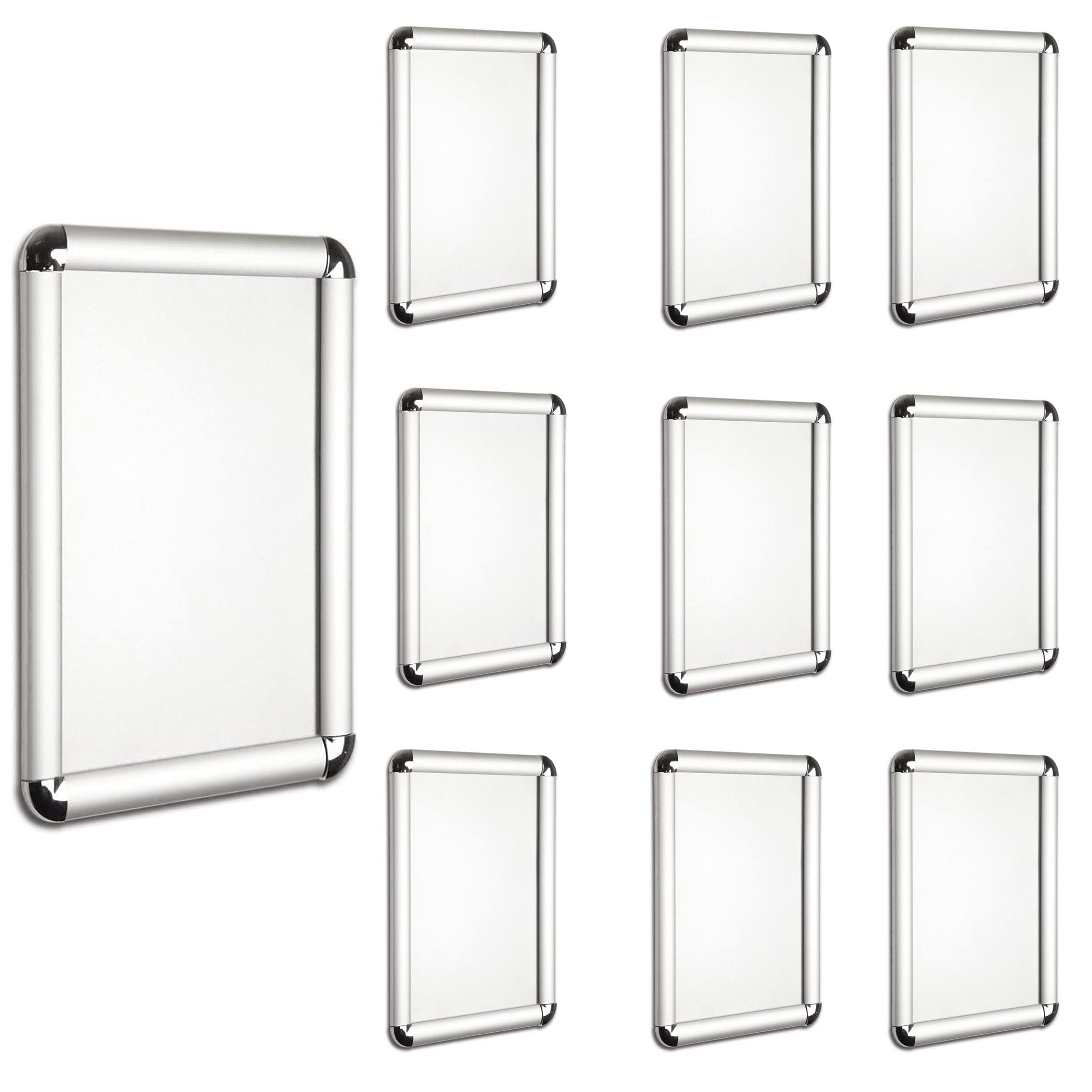 My Shopfittings Silver 10 X A4 Wall Mounted Matt Aluminium Snap Shut Frame, Snap Frames With Round Corner Wall Decoration, 25Mm Snap Frame Poster Holder Retail Display Sizes A4