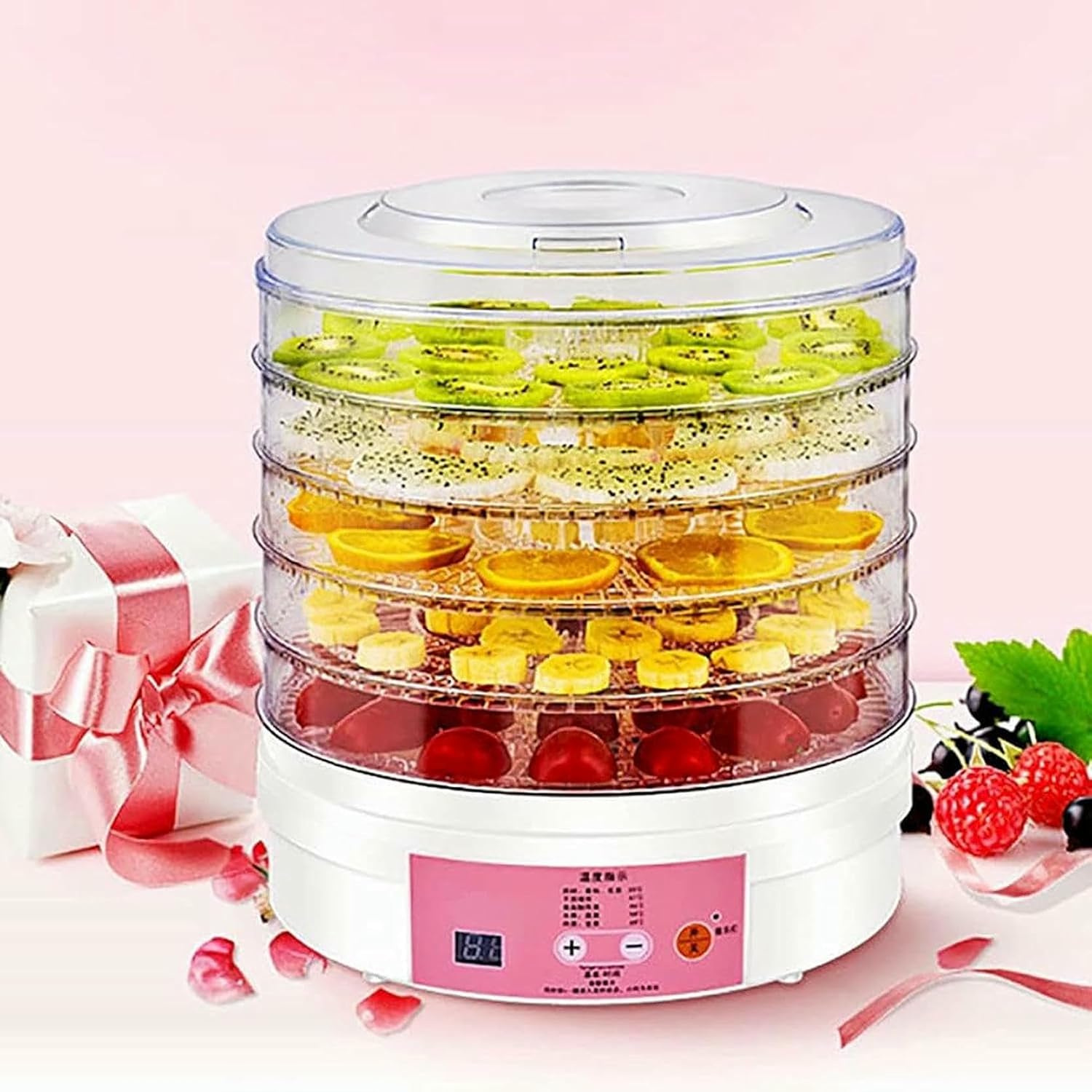 Food Dehydrator, Fruit Dryer, Electric Adjustable Temperature And 5 Layer Silent Tray Dryer, Suitable