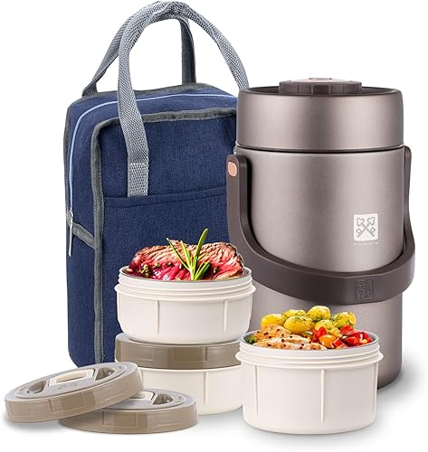 GOLDEN KEY Termo de 77 onzas para comida caliente, Termos para Comida Caliente para adultos, termo apilable para comida caliente con 3 recipientes