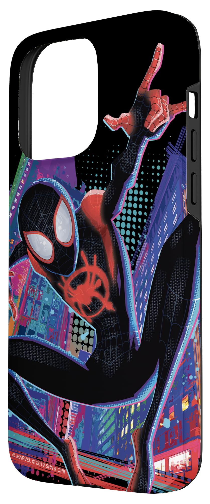 Custodia per iPhone 15 Pro Max Marvel Spider-Man nella città di Spider-Verse Miles Morales