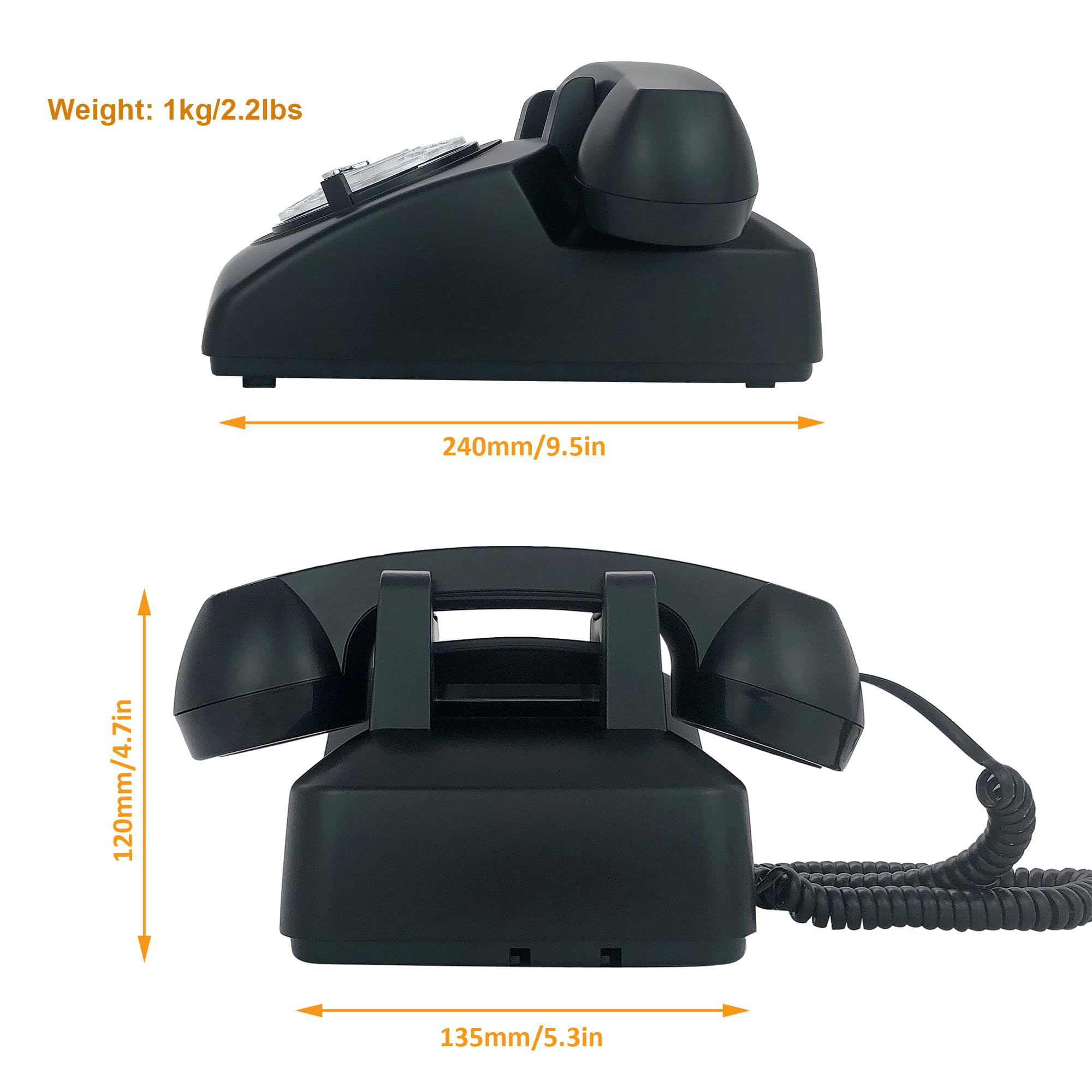Teléfono de escritorio con cable retro de una sola línea clásico vintage rotativo manos libres teléfono fijo para hogar/oficina/hotel, teléfonos antiguos para adultos regalo (negro)