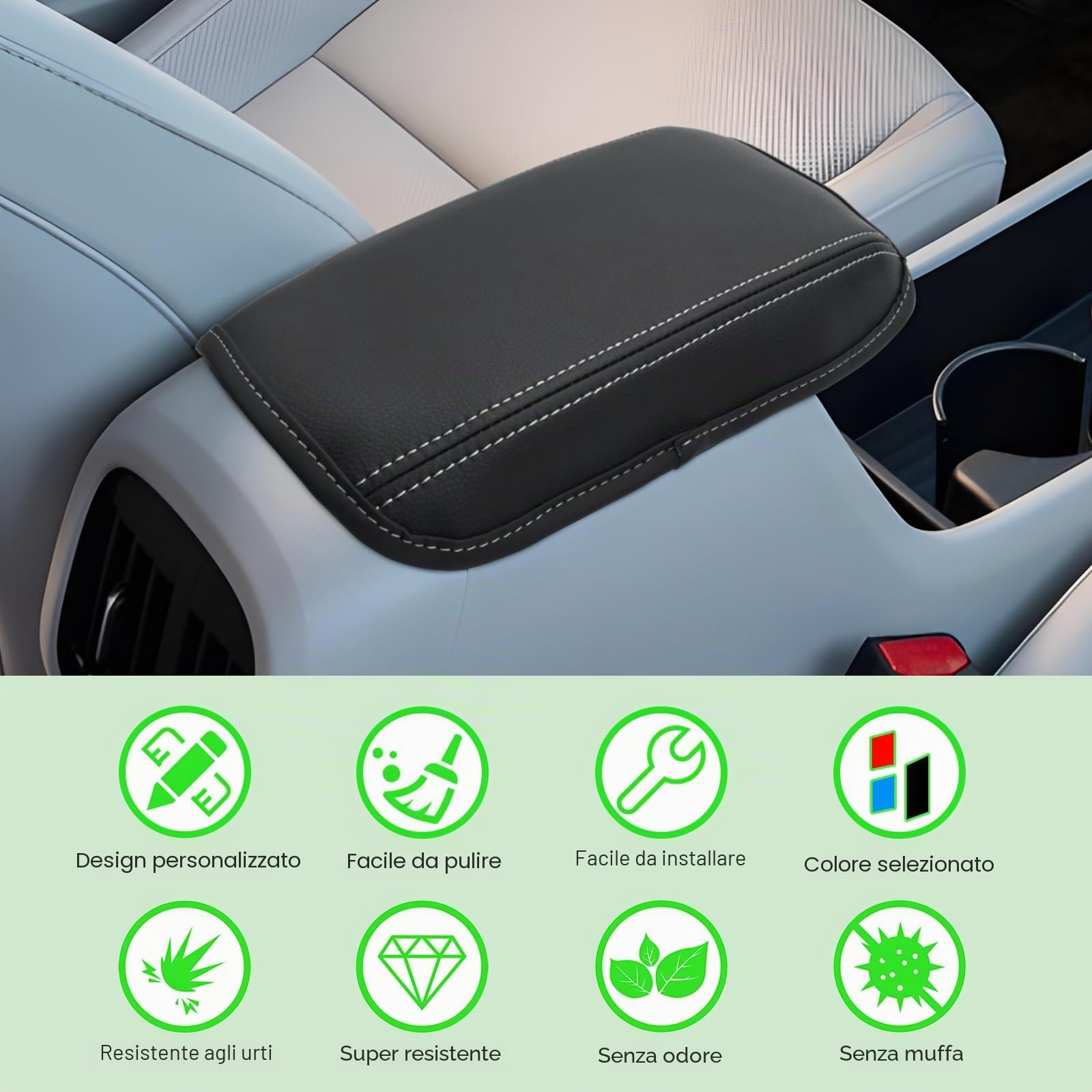 GAFAT Compatibile con Hyundai Kona SX2 2024 2025 Copertura per Bracciolo Centrale, Kona SX2 Hybird EV Protezione per Braccioli Console Centrale, in Pelle PU, Kona 2024 Accessori (Bianco)