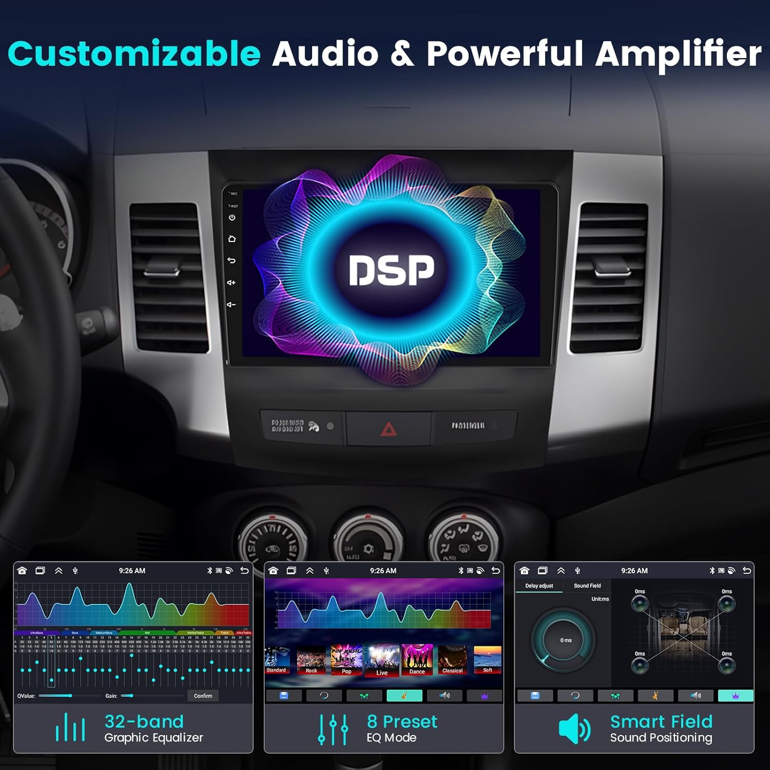 5G WiFi 8 Core 4+64GB Android 15 Car Stereo for Mitsubishi Outlander 2008-2015 Wireless Carplay, 9'' Touch Screen Car Radio with Android Auto, GPS, WiFi, Bluetooth, SWC, Backup Camera, DSP