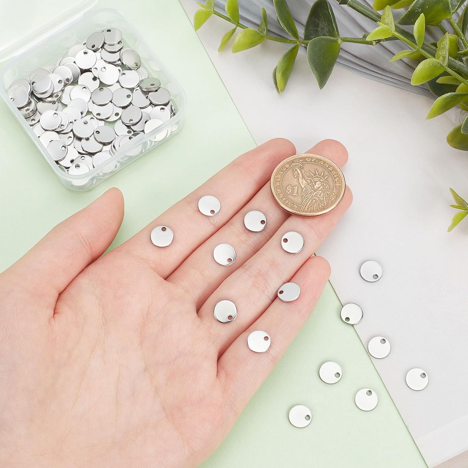 PH PandaHall 100 Pcs 304 Stainless Steel Flat Round Blank Stamping Tag Pendants Charms Diameter 8mm for Jewelry Making - Image 3