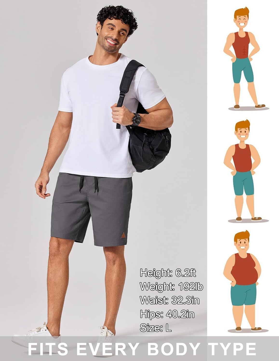 COOFANDY Mens 9" Casual Shorts with Zipper Pocket Elastic Waist Drawstring Chinos Short Summer Lightweight Cotton Shorts - Image 4