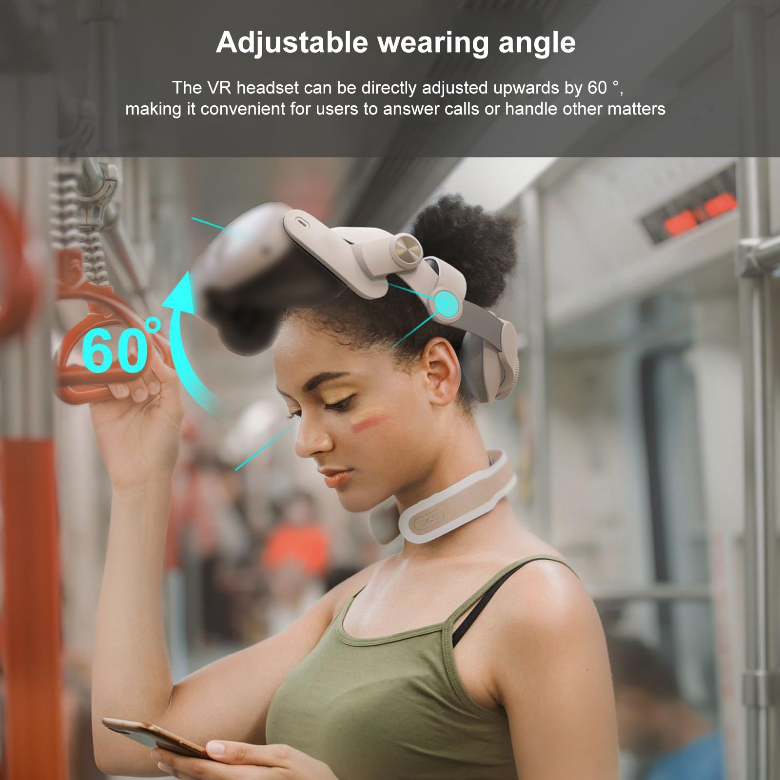 Jemora Sangle de tête Compatible avec Le Casque Meta VR 5000 mAh Rechargeable, Sangle de tête réglable enveloppante à 360°, soulagement de la Pression à 180°, Accessoires VR pour Un Port confor
