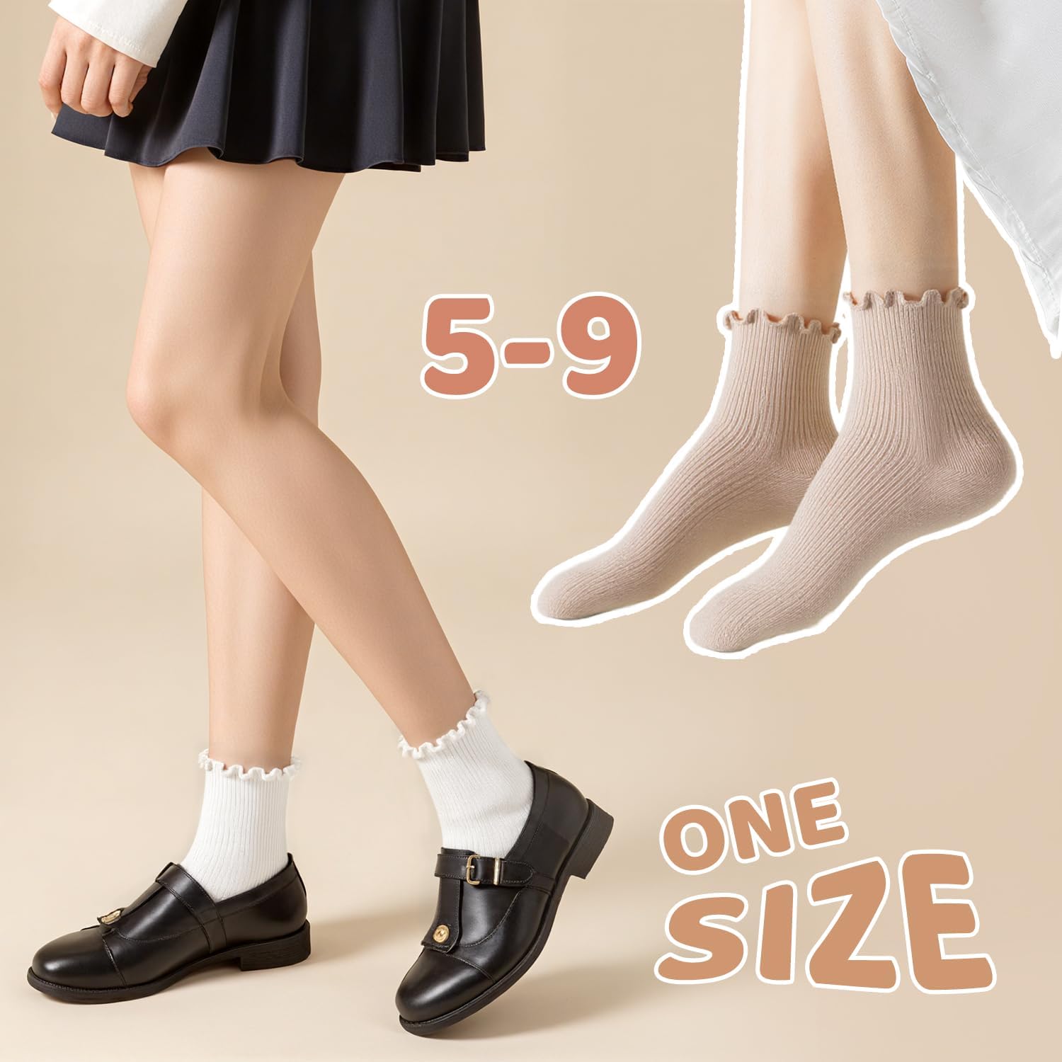 HONGTEYA 6 Pairs Womens Ruffle Socks Casual Cute Ankle Socks Soft Breathable Cool Frilly Crew Socks for Women Girls - Image 6