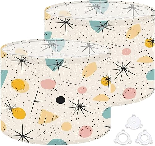 Miniatura 25 de Linen Drum Lamp Shades 1 Pack Easy Assembly 13’’ W x 10’’ H Mid Century Vintage 1950s Modern Retro Geometric Lattice Replacement Lamp Shades for