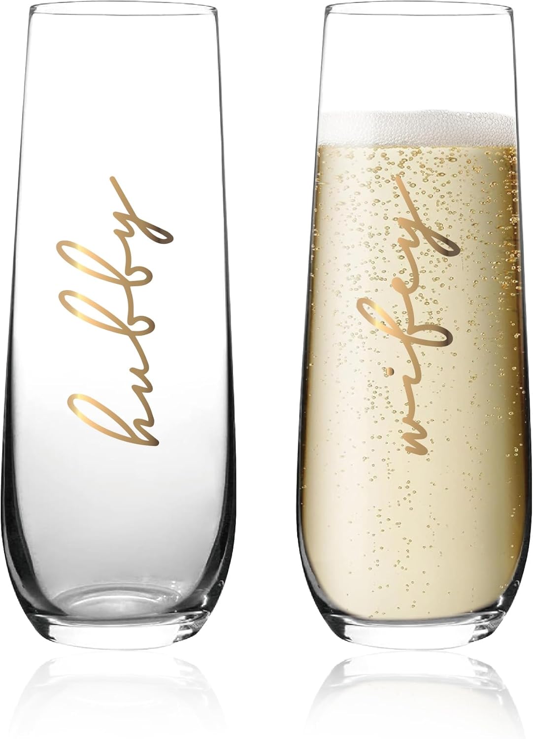 GroomBrideGifts Bride and Groom Champagne Glasses，Mr and Mrs Champagne Flutes Set of 2, Hubby and Wifey Wine Glasses, Bridal Shower Gifts, Engagement Gifts for Couples