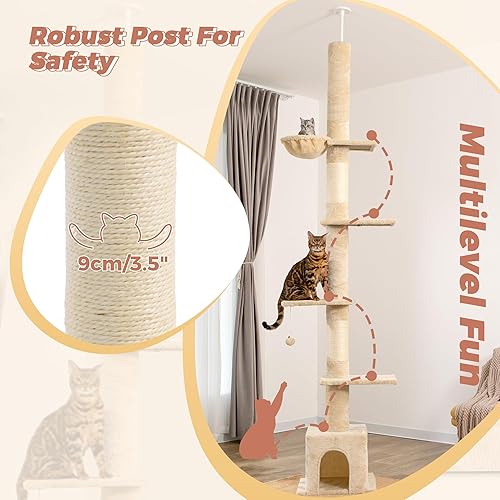 Miniatura 3 de Meow Sir Árbol para gatos de piso a techo, altura ajustable [82-108 pulgadas = 81.9-108.3 in] Torre para gatos de 6 niveles para techo de 7 a 9 pies