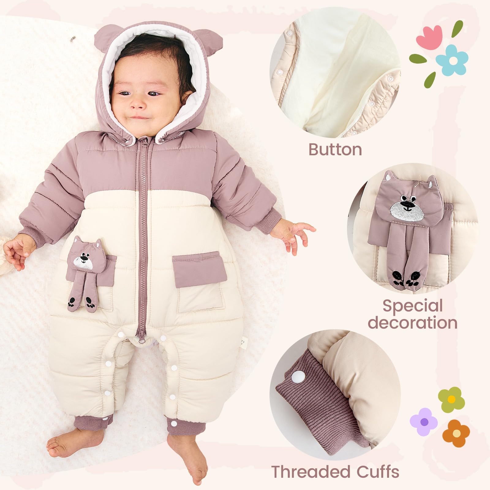 WYTbaby Tuta da neve invernale con cappuccio, spessa, calda, per bambini, ragazzi e ragazze, 6-24 mesi