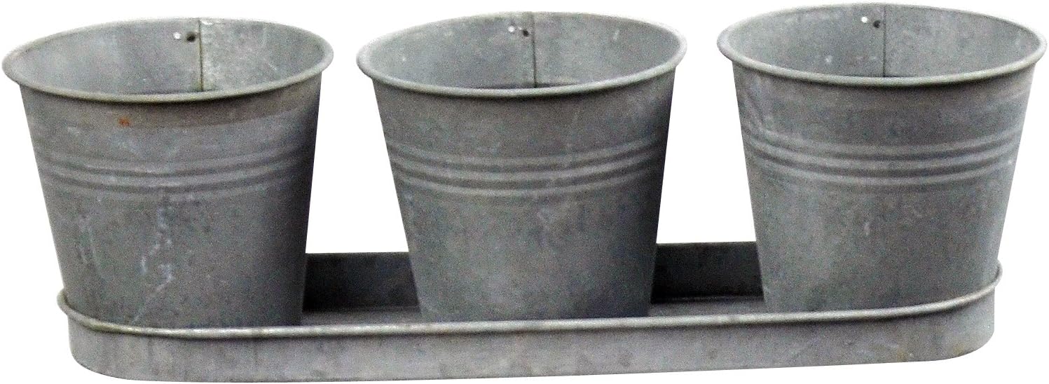 Red Carpet Studios 20035 3 Buckets with Tray Planter Galvanized Metal