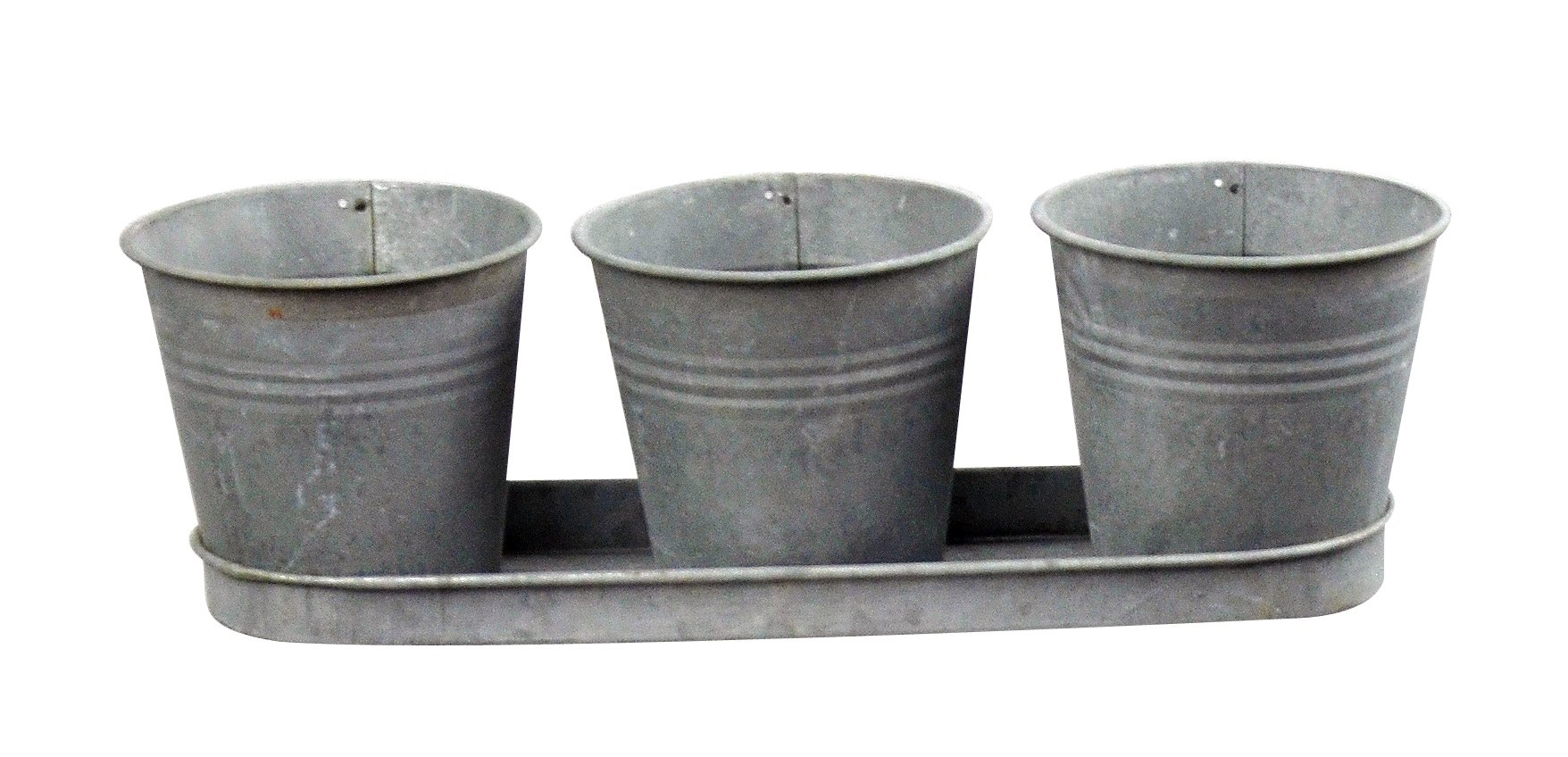 Red Carpet Studios 20035 3 Buckets with Tray Planter Galvanized Metal
