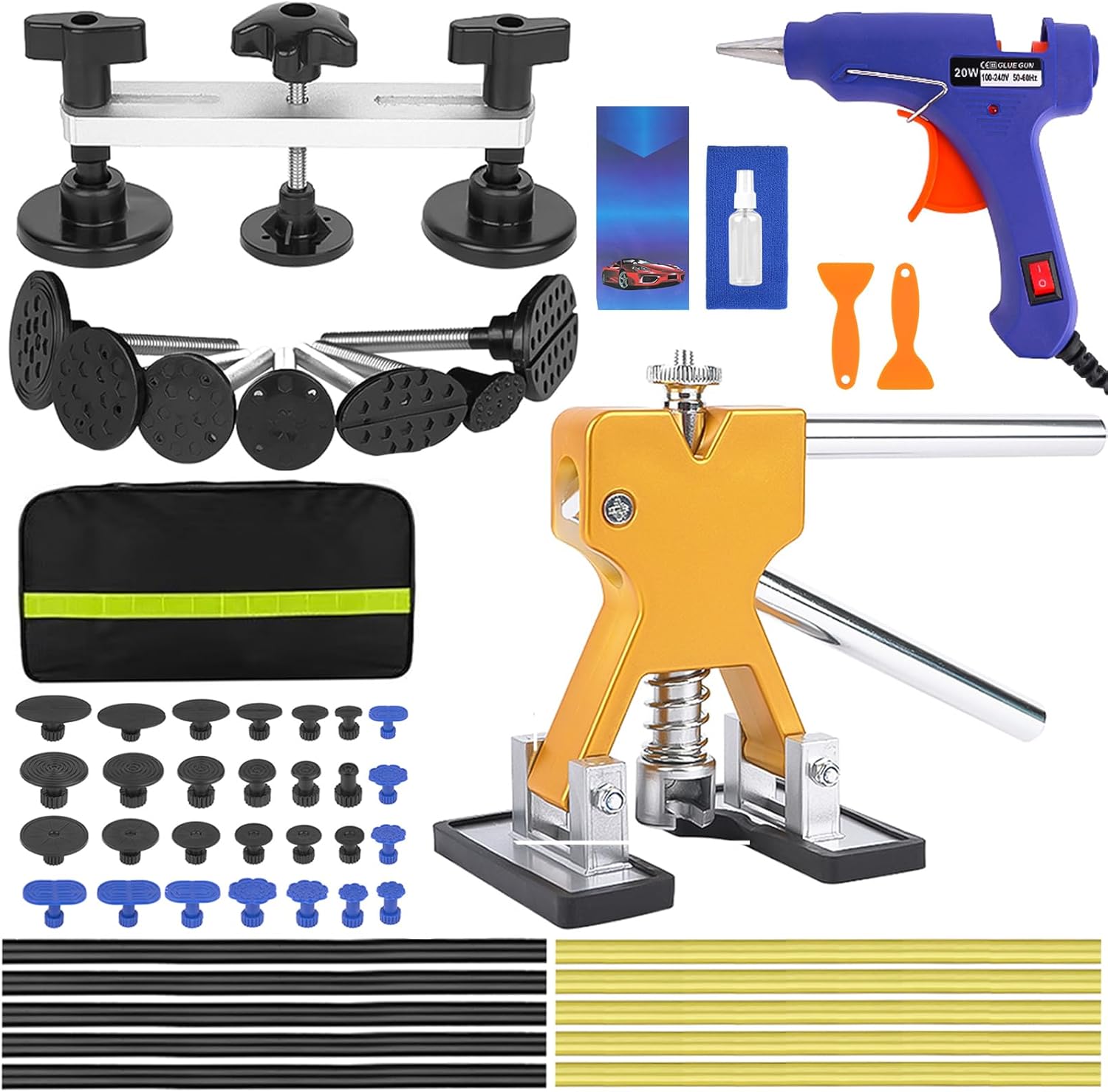 Dent Puller, Paintless Dent Remover Tool for Car, Car Dent Puller Kit with Dent Lifter&Bridge Puller, Paint-Safe&Easy to Use Dent Removal Tool for Auto Body, Motorcycle, Door Ding, Hood Dent Removal