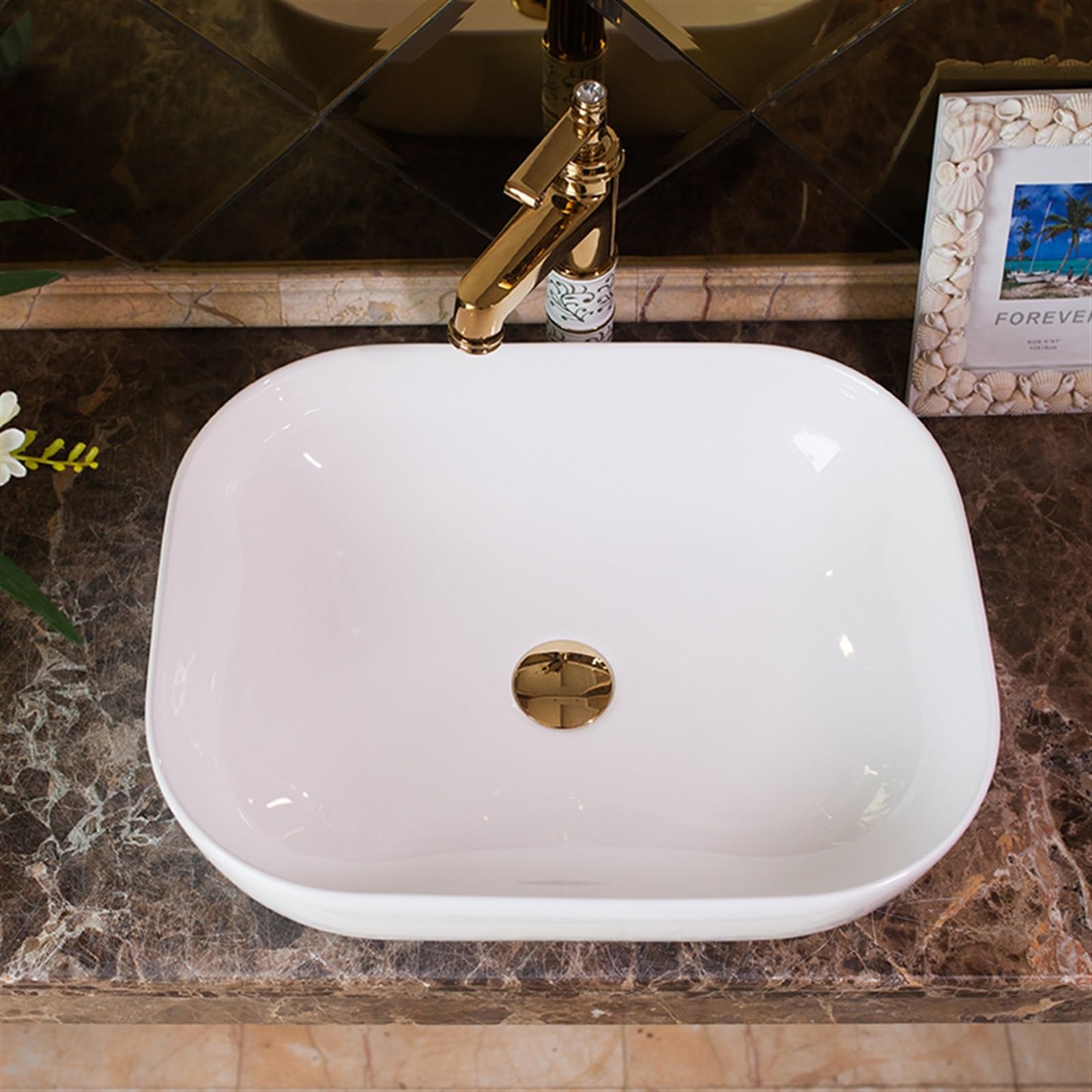 Keramik Aufsatzwaschbecken mit schmalem Rand 50 * 40 * 15 cm Einfaches Badezimmer Waschbecken weißes Porzellan Waschbecken ohne Zubehör Waschbecken Badezimmer