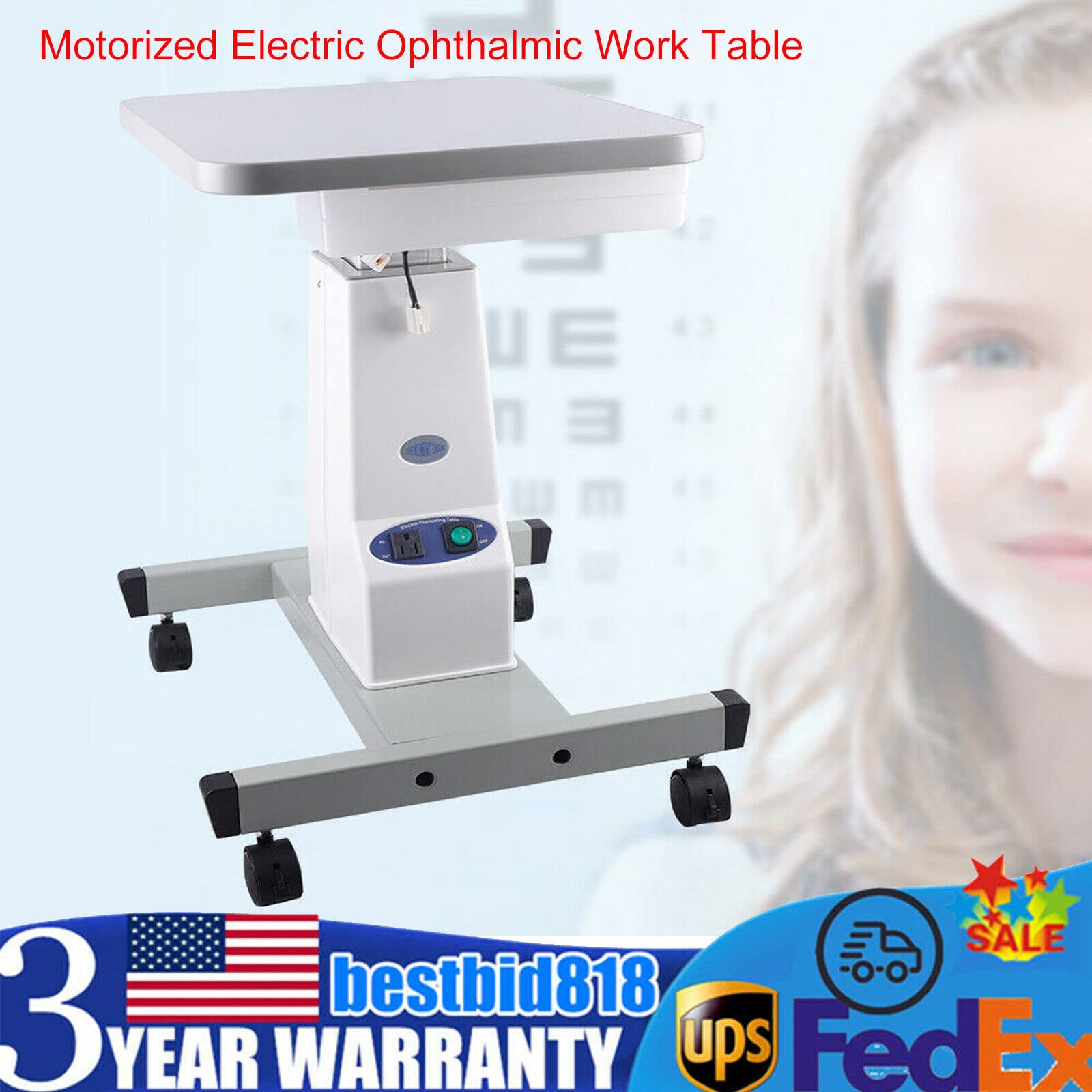 DNYSYSJ Professional Motorized Optical Optometry Table, 110V Electric Ophthalmic Work Table, Adjustable Height (600-820mm), 15kg Load Capacity, Polypropylene & Rubber Handle