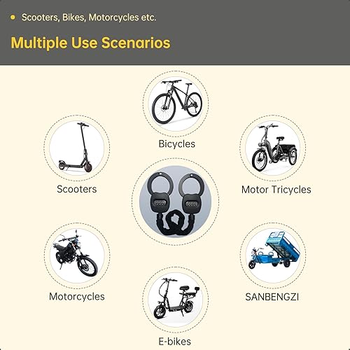Miniatura 5 de Candado de cadena para scooter con combinación, cerradura de bicicleta, accesorios de scooter, seguridad resistente, antirrobo, cerradura de esposas