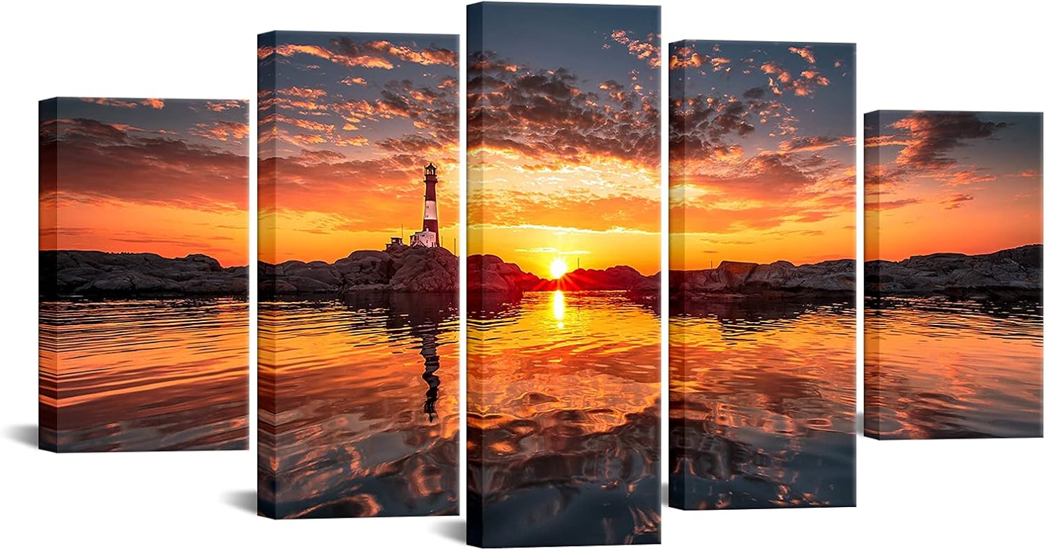 Amazon.com: Nachic Wall Large Sunset Wall Art Lighthouse Pictures Decor ...